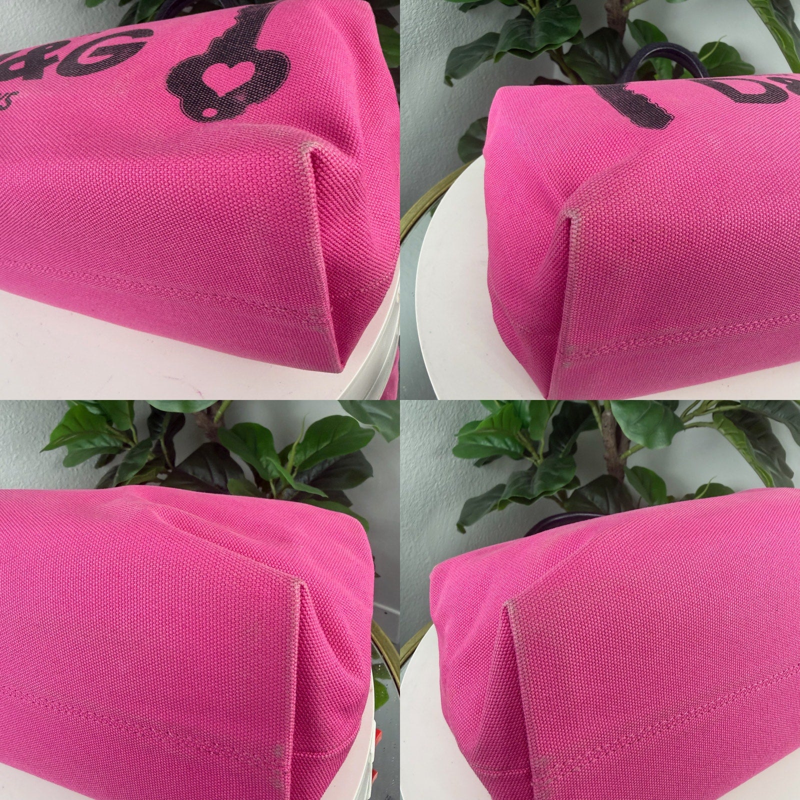 Dolce & Gabbana Pink Canvas Tote Bag Graphic Print Authentic Pre Owned