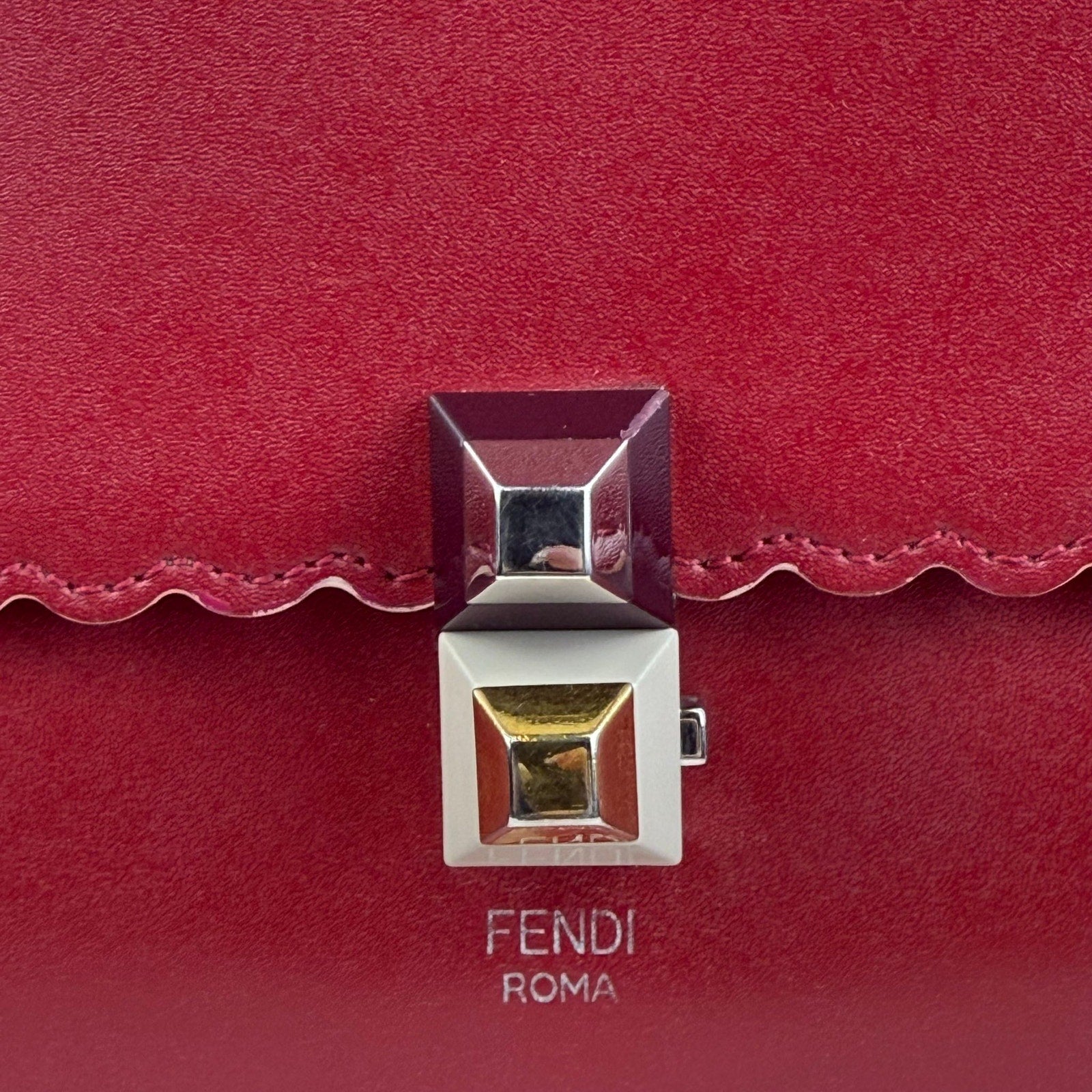 Authentic Fendi Kan I Bag Leather Small Red Shoulder Bag