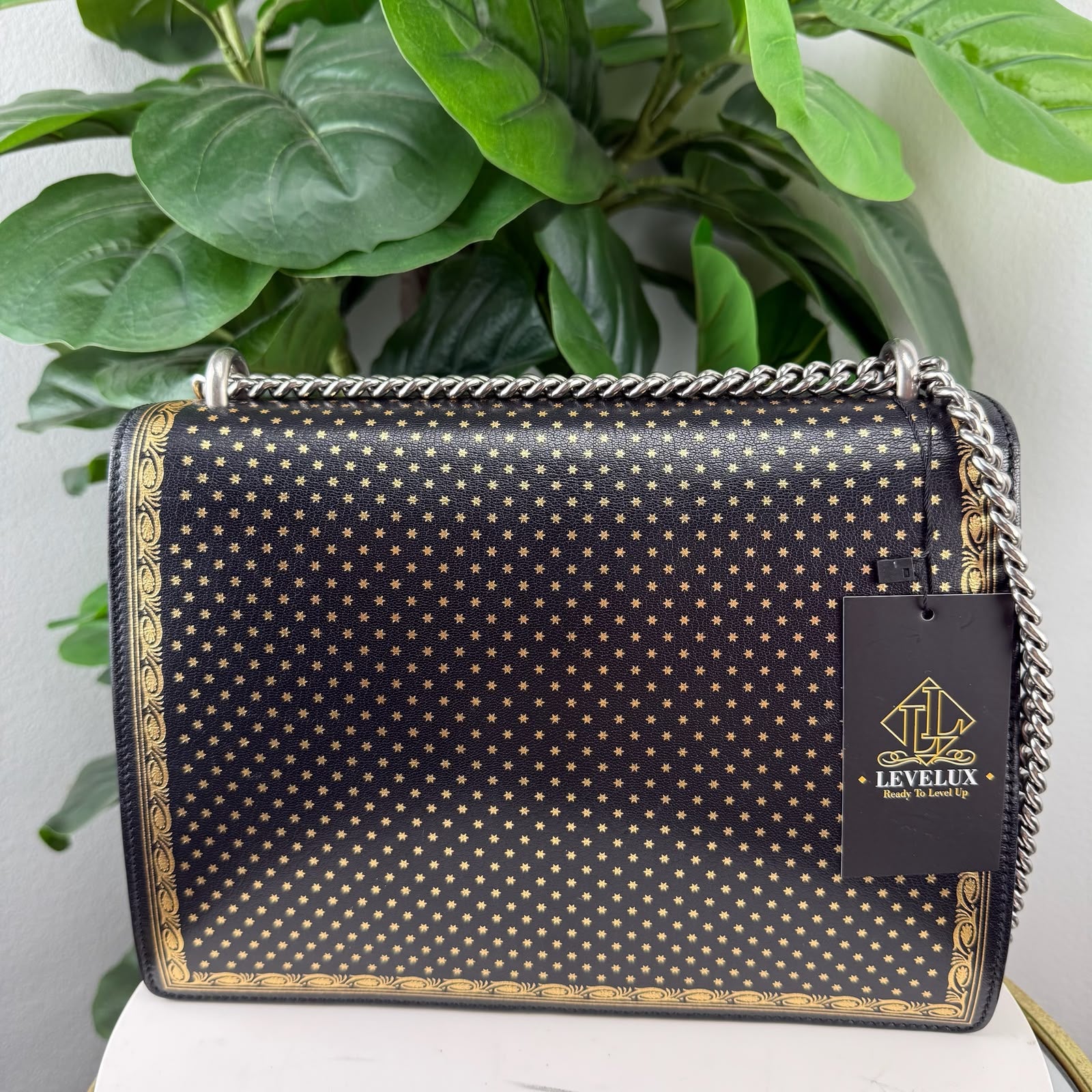 A43💎✨ Authentic Gucci Dionysus Black & Gold Medium Shoulder Bag