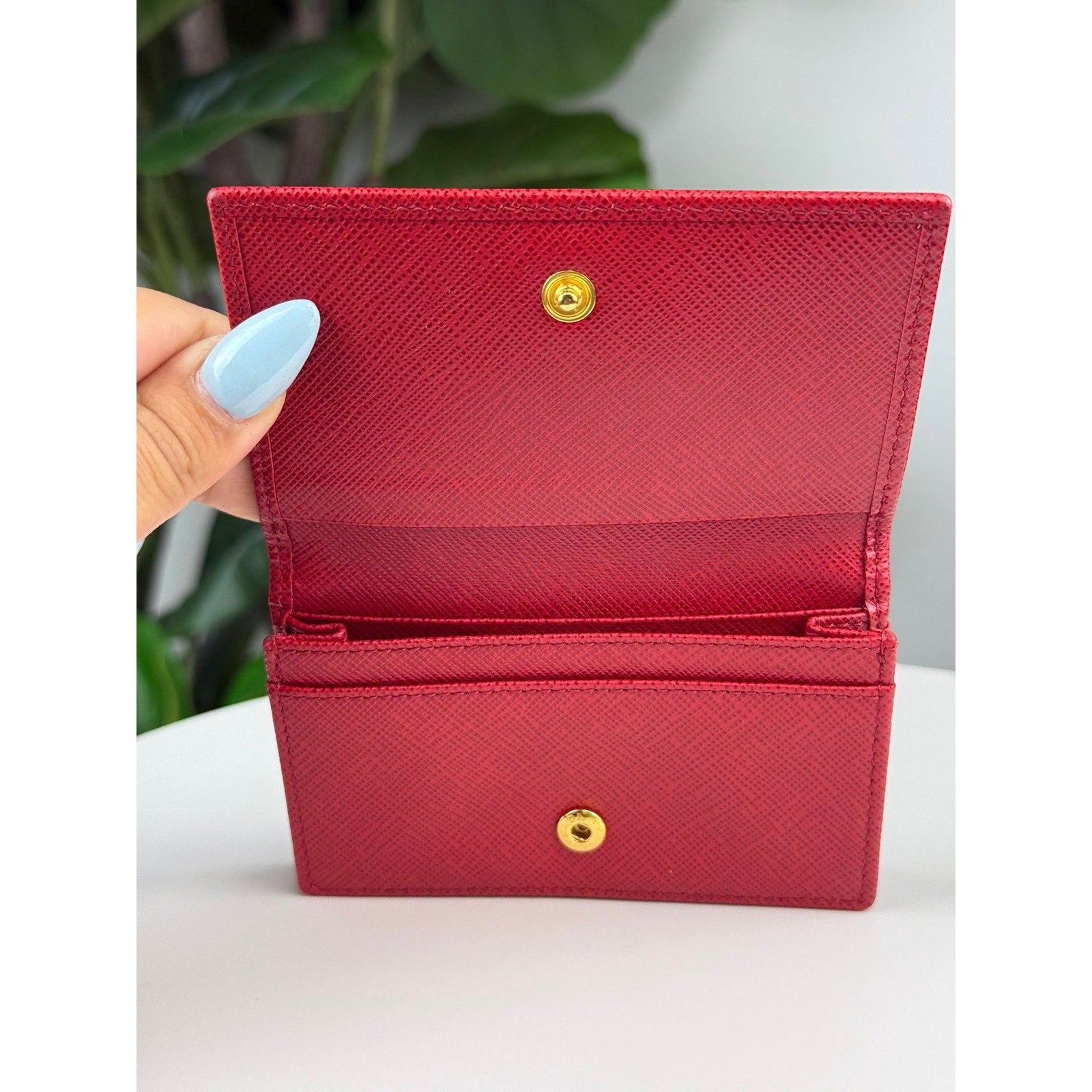 Authentic PRADA Saffiano Leather Card Wallet Red