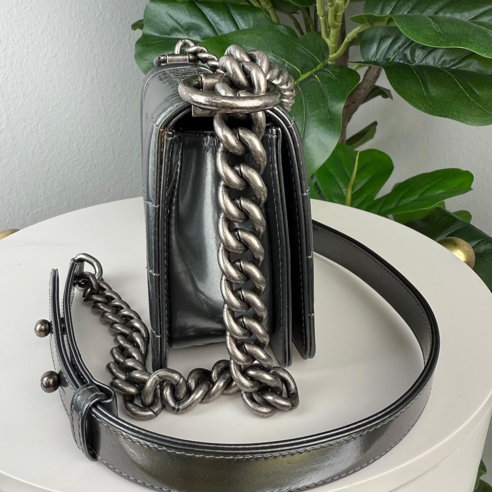 Authentic Chanel Patent Leather Boy Bag