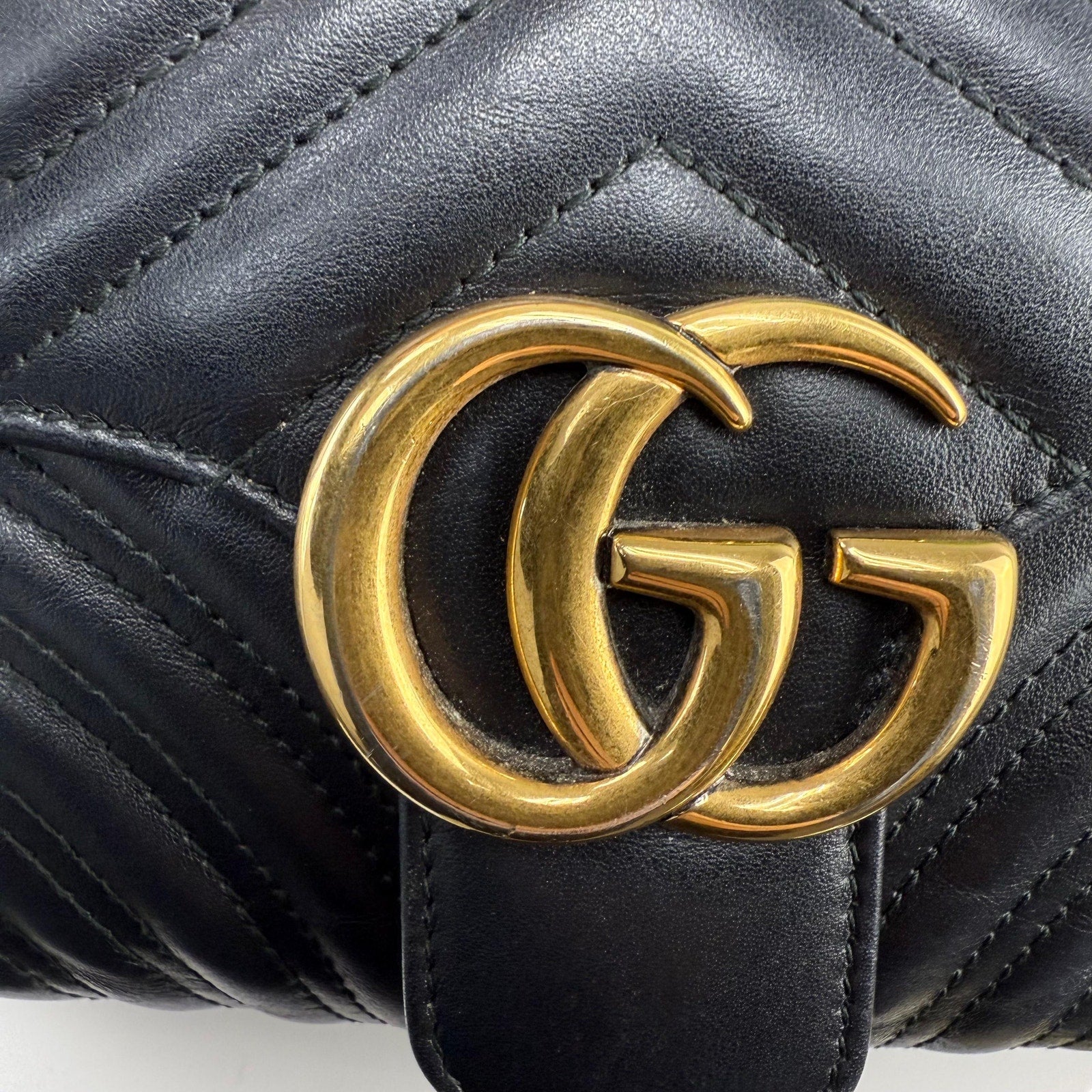 Authentic Gucci GG Marmont Small Black Leather Shoulder Bag