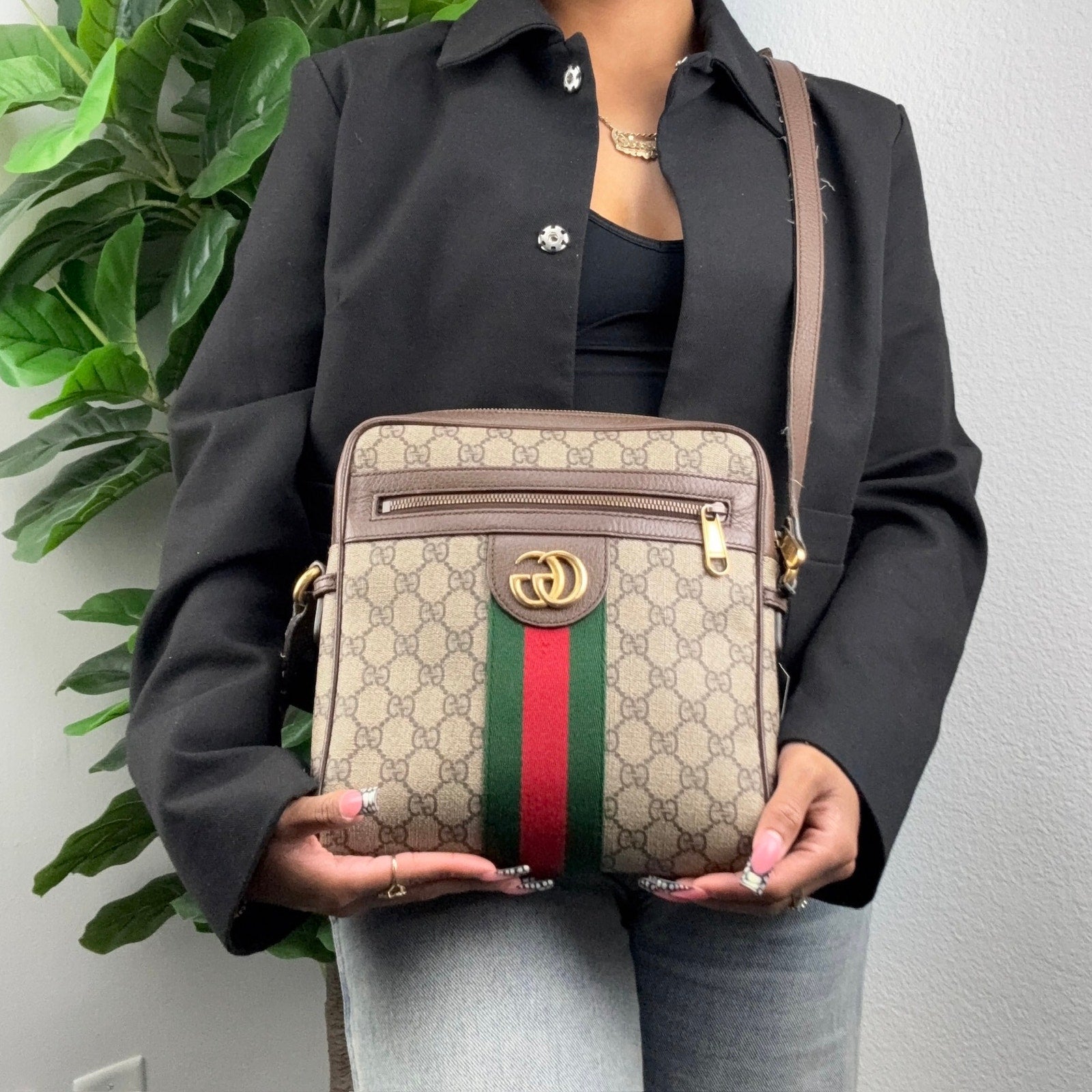 Gucci Ophidia Small GG Canvas Messenger Crossbody Bag Authentic Pre Owned