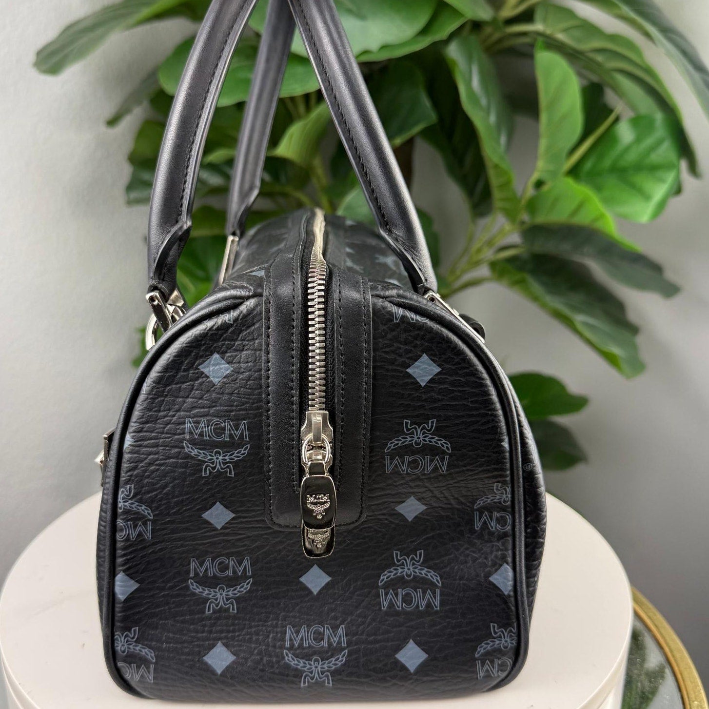 Authentic MCM Small Visetos Boston Bag Black