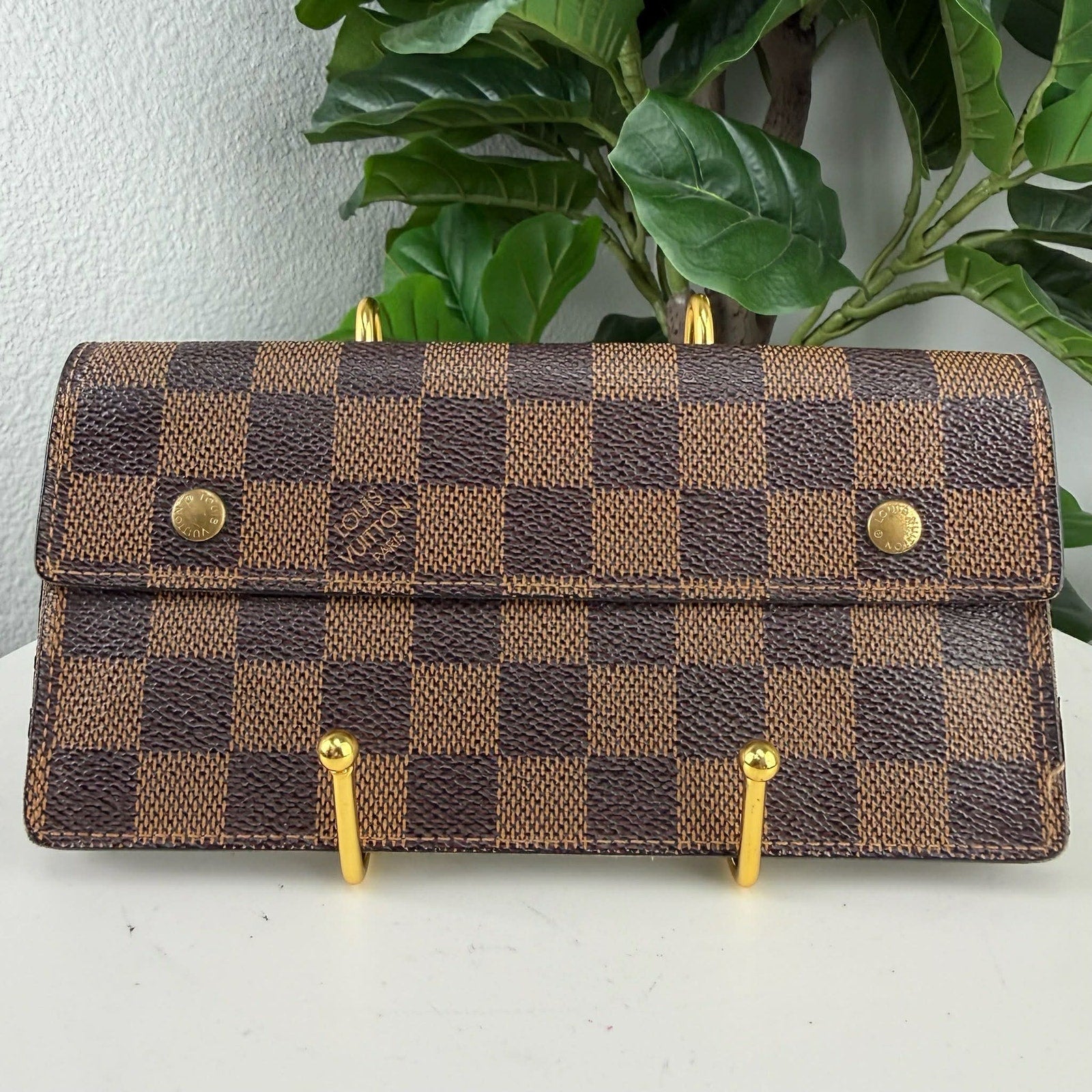 Louis Vuitton Damier Ebene Accordeon Long Wallet Brown Authentic Pre Owned
