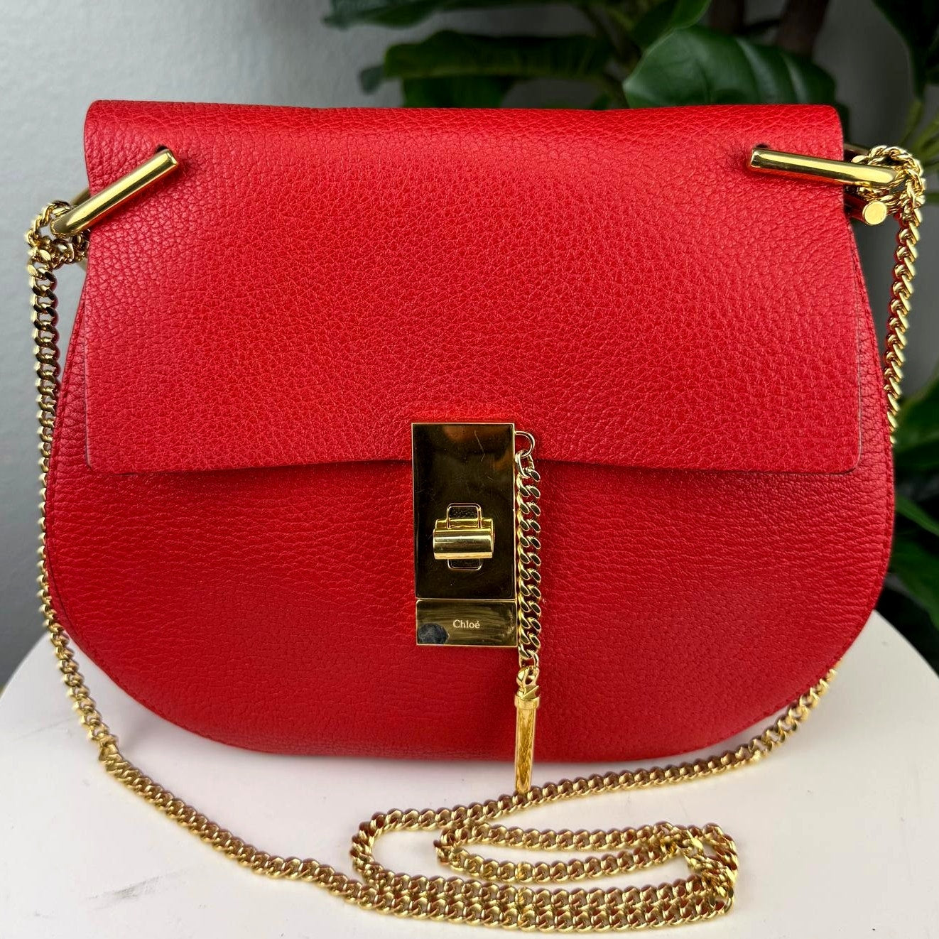 Authentic Chloe Drew Small Leather Saddle Crossbody Bag Red