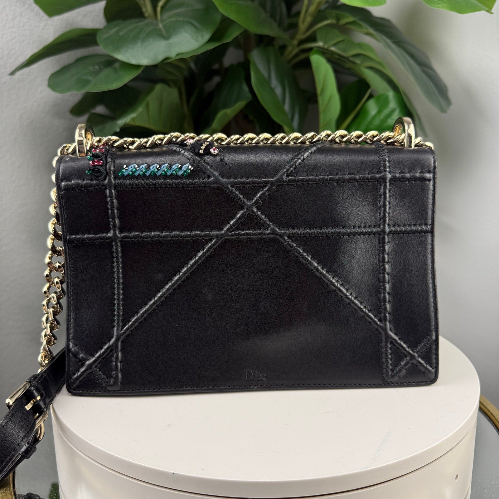 Authentic Christian Dior Shoulder Bag Black Leather Crossbody