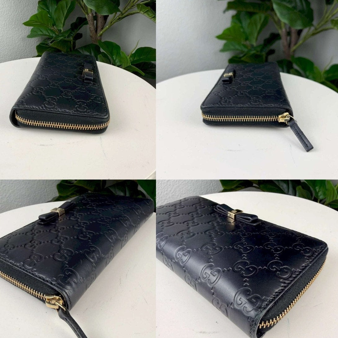 Authentic Gucci Guccissima Black Leather Long Zip-Around Wallet