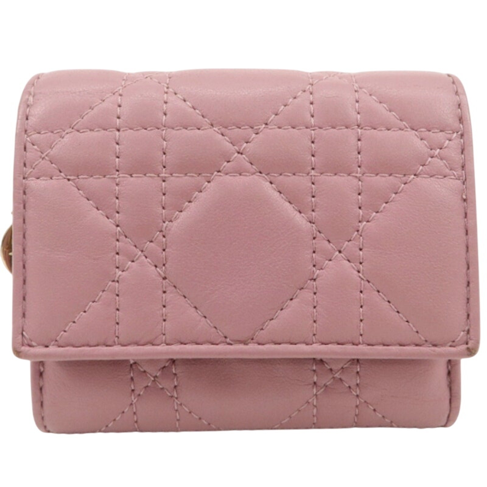 Authentic Christian Dior Cannage Leather Tri-fold Compact Wallet