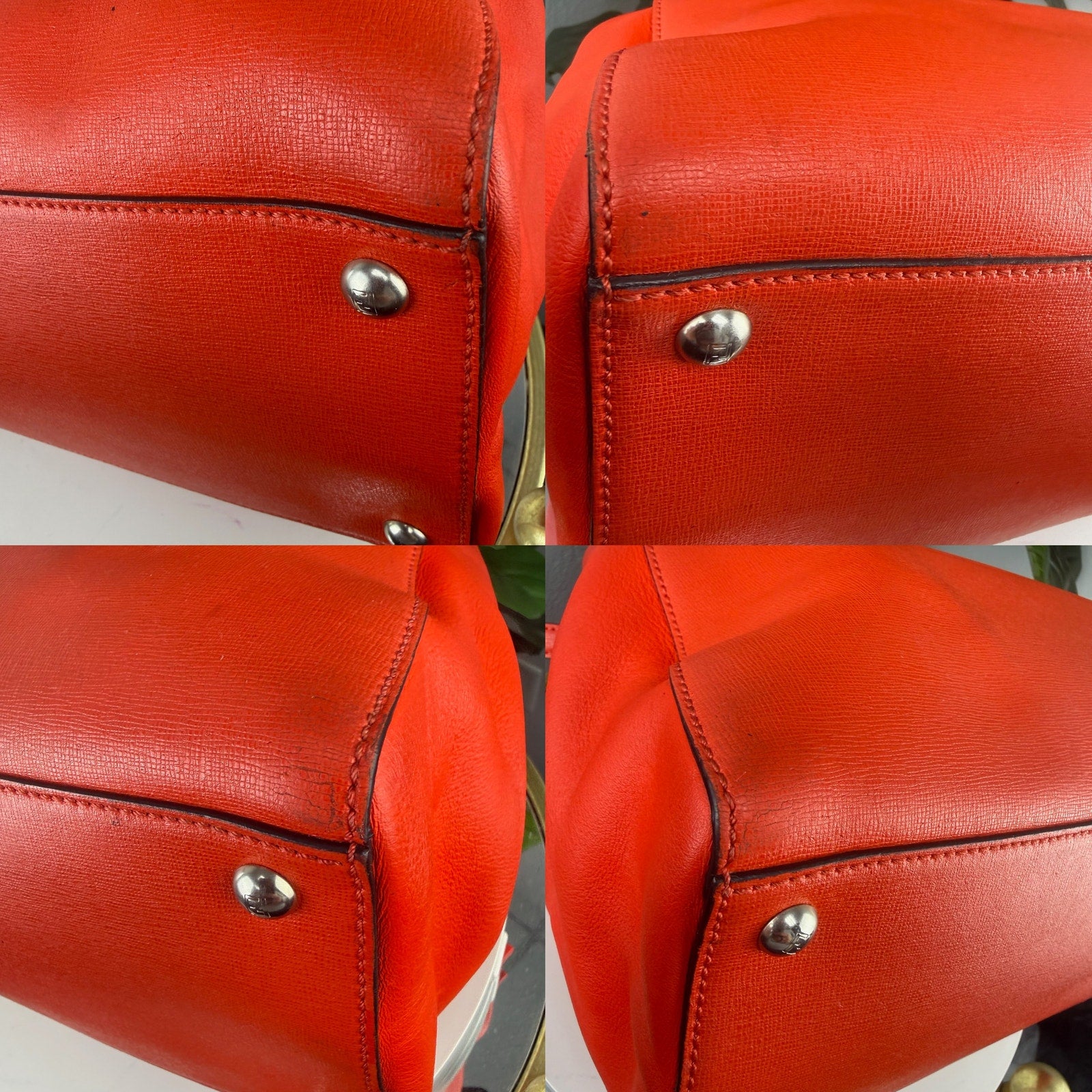 Fendi 2Jours Saffiano Leather Red Tote Shoulder Bag Authentic Pre Owned