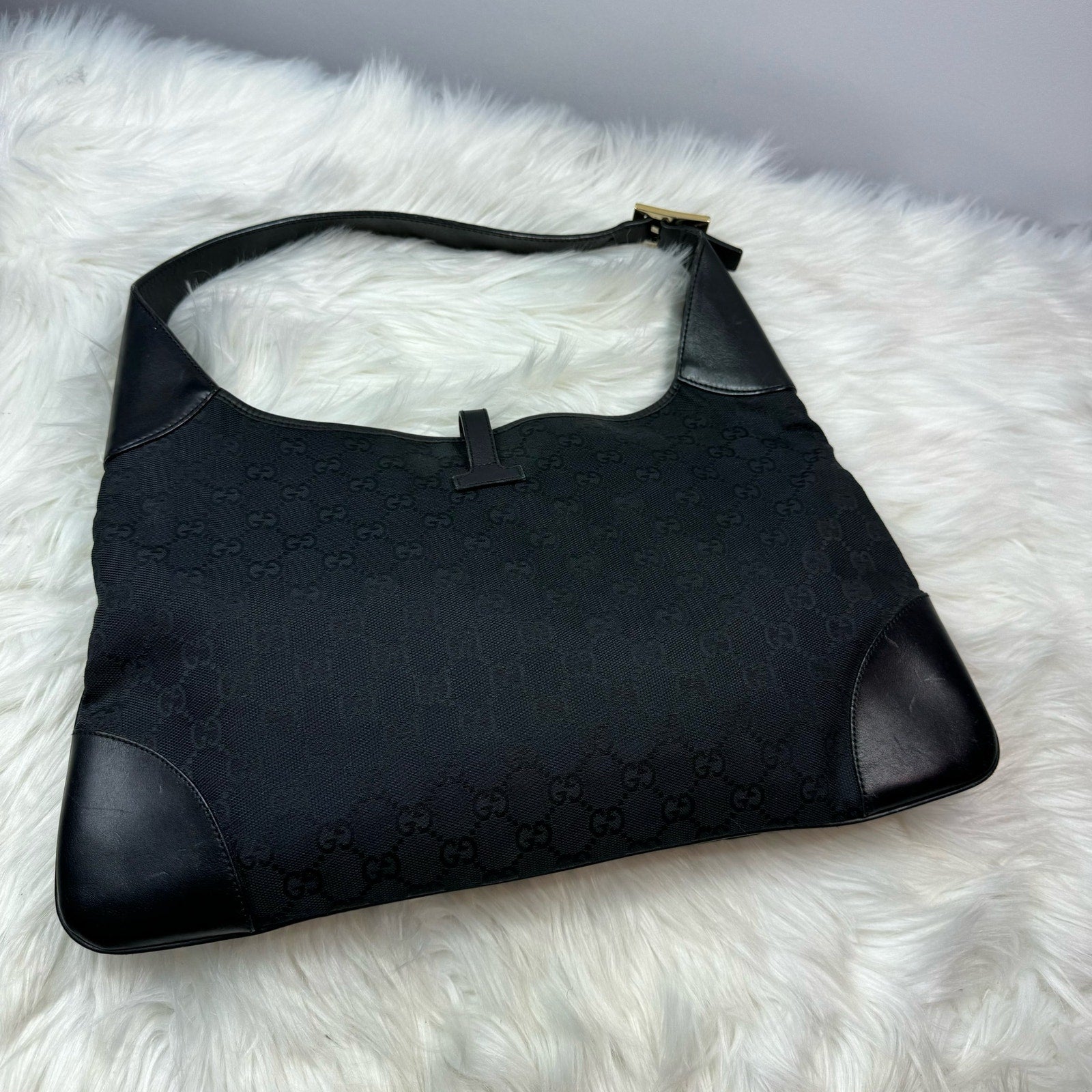 Authentic GUCCI GG Shoulder Bag Canvas Black