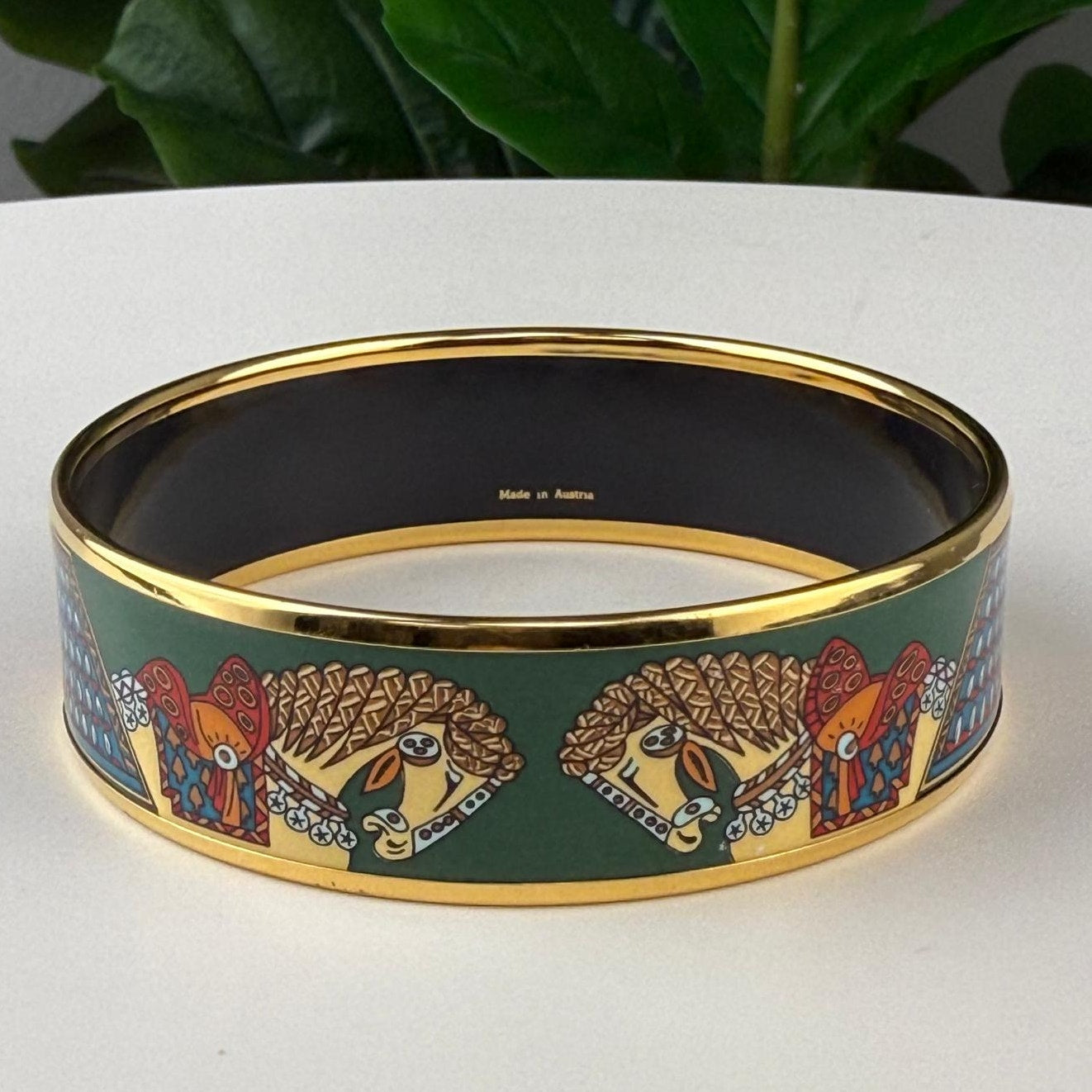 💎Authentic Hermes Gold Enamel Wide Bangle Bracelet 7 3/4 "