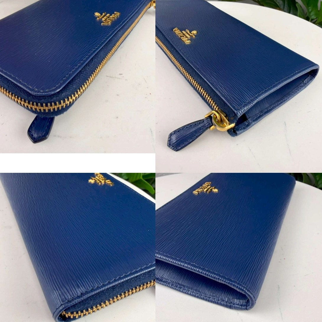 Authentic Prada Long Blue Saffiano Leather Wallet