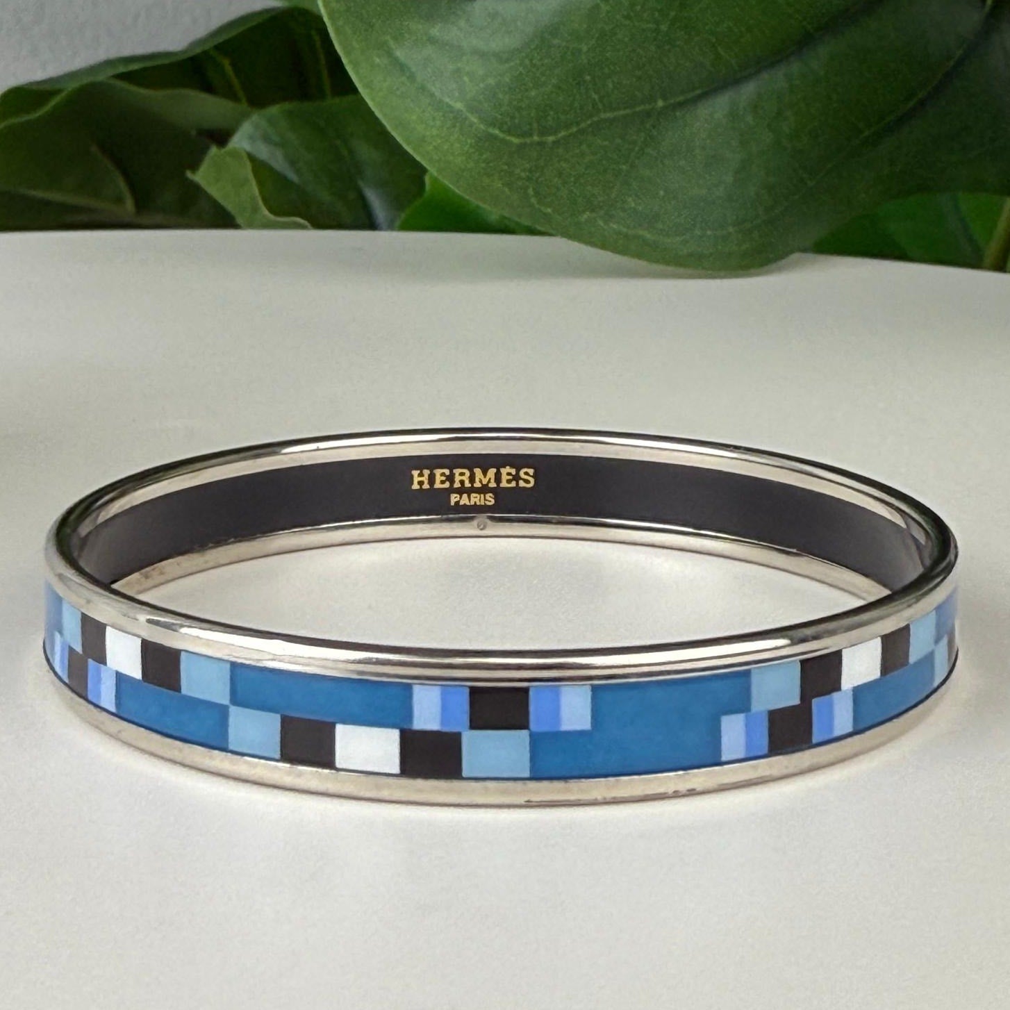 Authentic HERMES Email PM Bangle Bracelet Light Blue Size 7 3/4