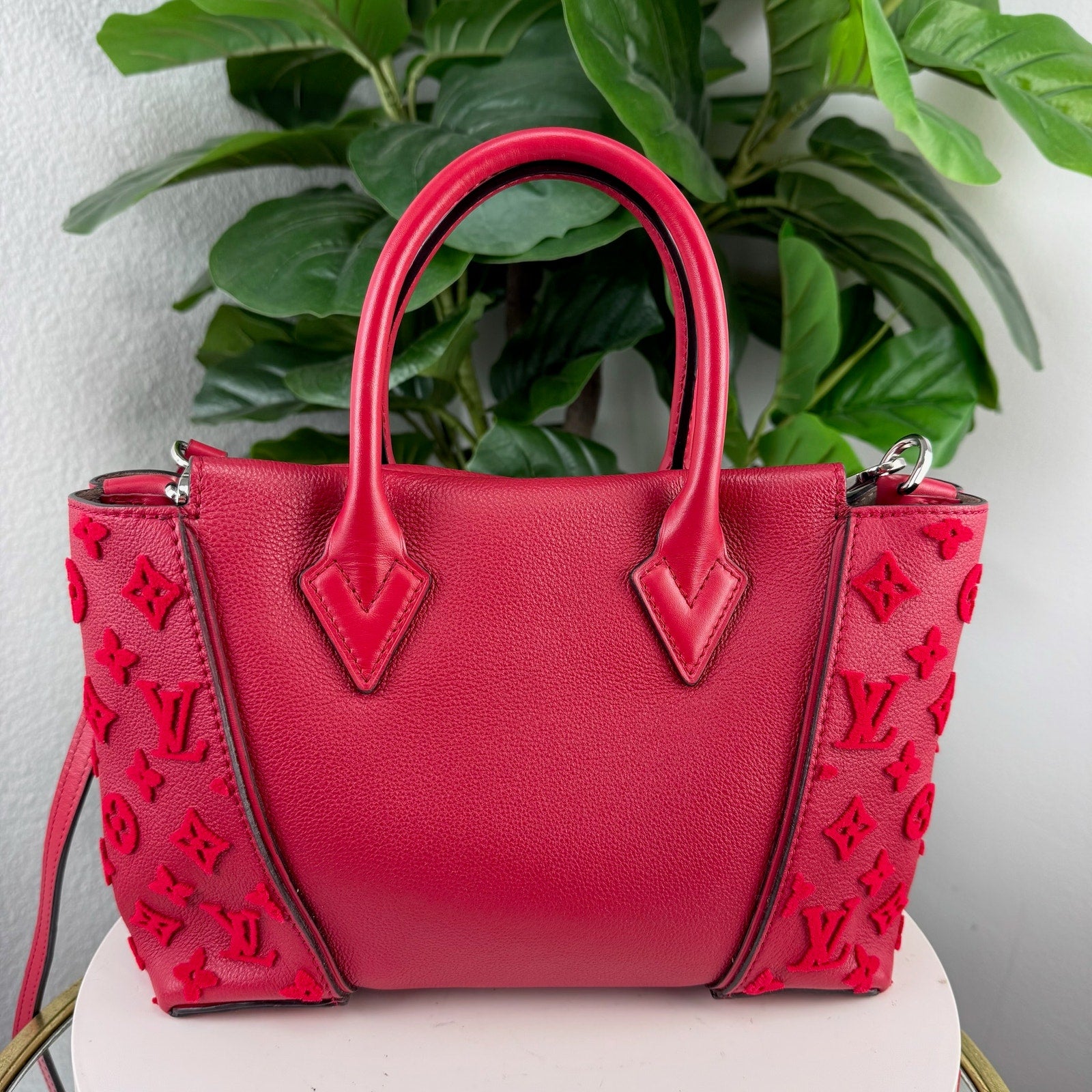 Pre Owned Louis Vuitton W BB Monogram Velour Framboise Pink Tote Bag Authentic| LeveLux