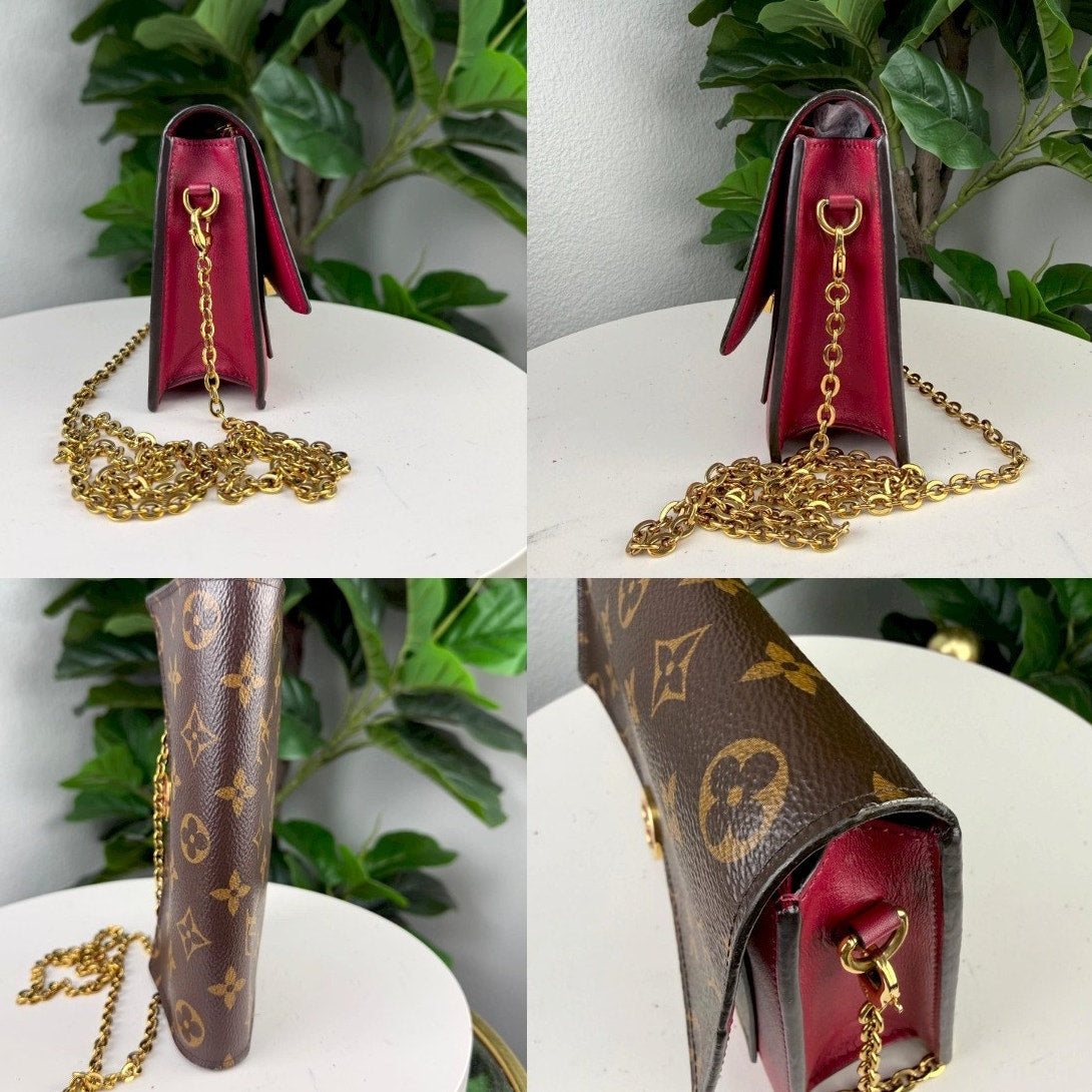 Authentic Louis Vuitton Flore Chain Brown Monogram Canvas Fuchsia