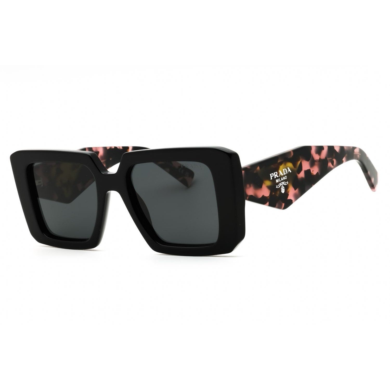 Authentic Prada Symbol Oversized Square-Frame Sunglasses Black Colorway Leopard-Printed