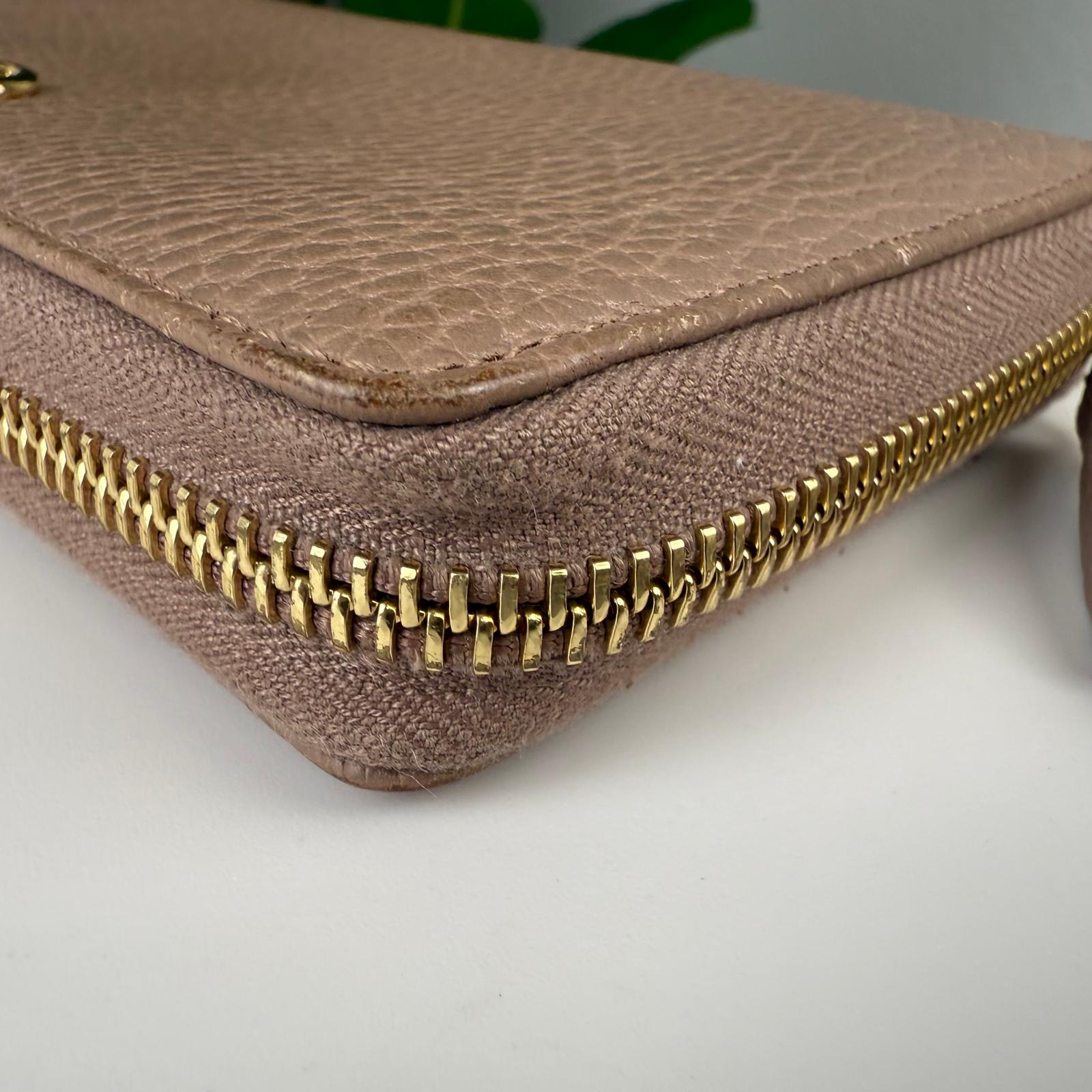 Authentic GUCCI GG Marmont Leather Light Brown Wallet