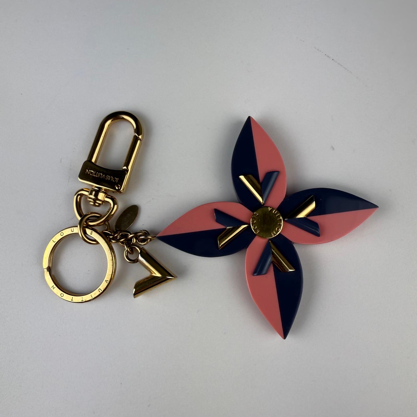 Authentic LOUIS VUITTON Pink/Purple Resin Flower And V Key Holder And Bag Charm