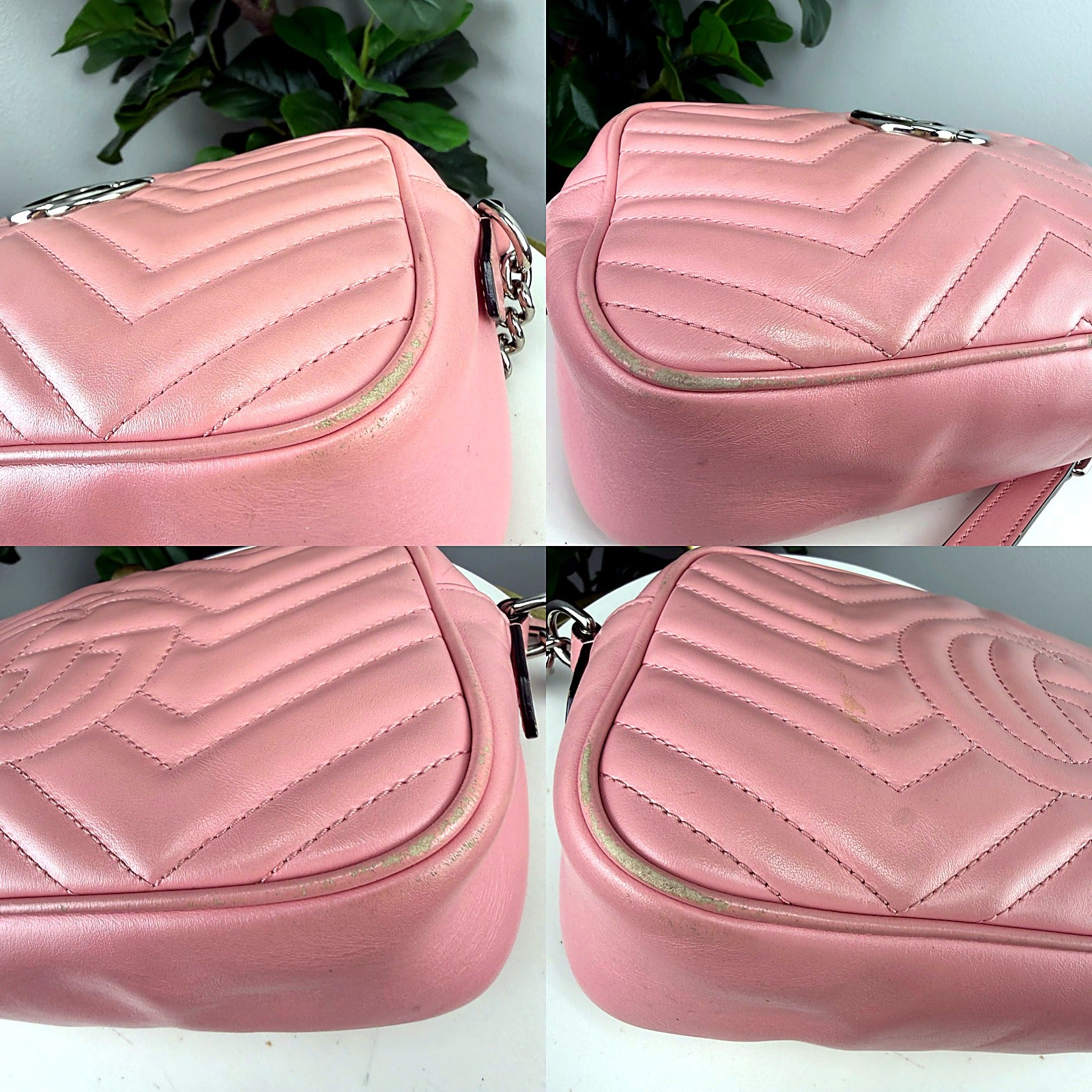 Authentic Gucci GG Marmont Pink Matelassé Leather Camera Bag