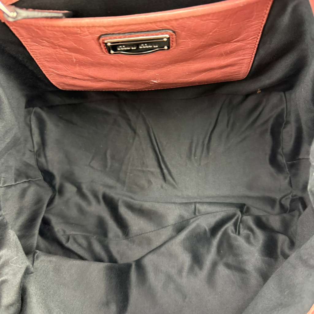 Authentic Miu Miu Vitello Shine 2-way Handbag Pnk Leather