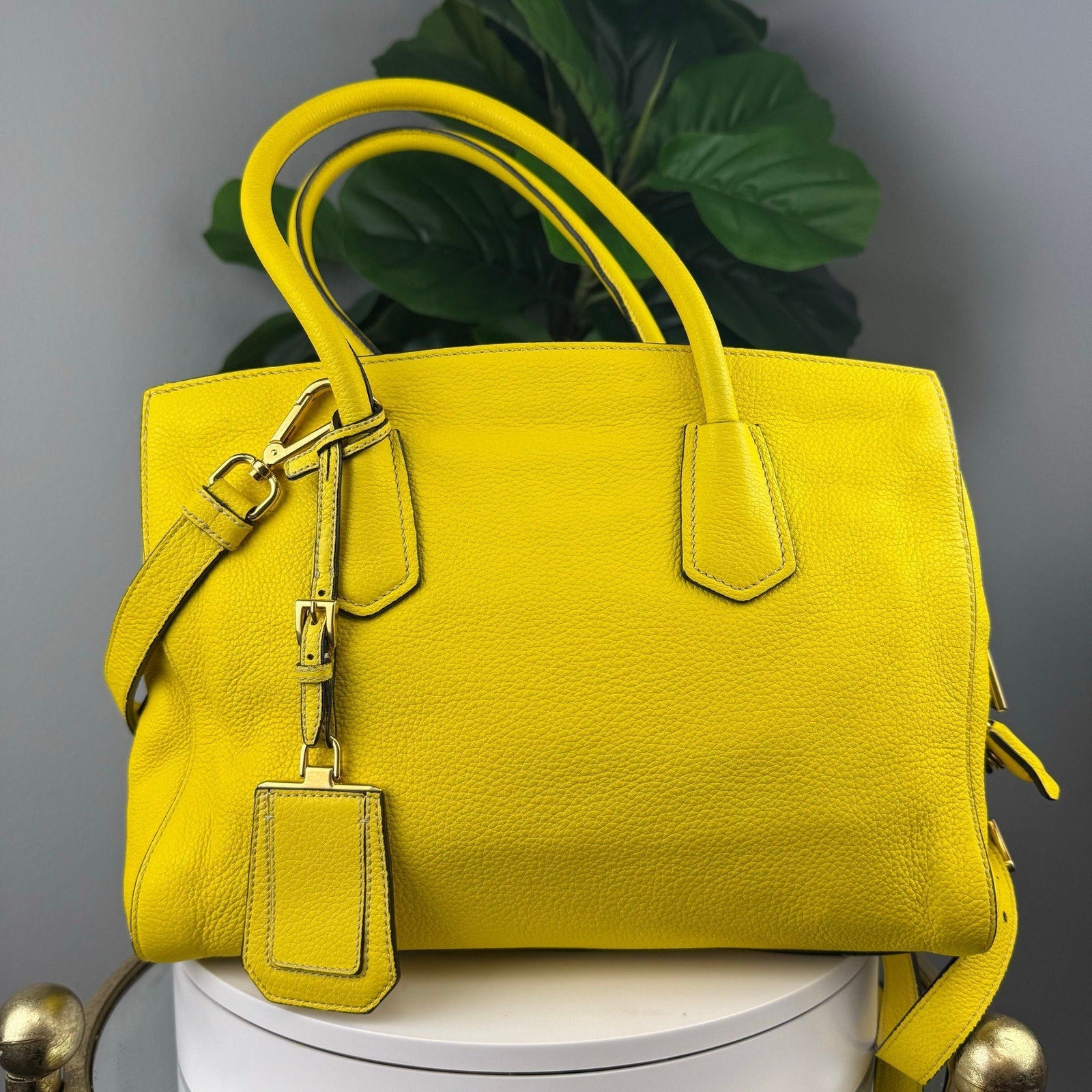 💎Authentic PRADA Girasole Vitello Grain Leather Two-Way Tote Bag