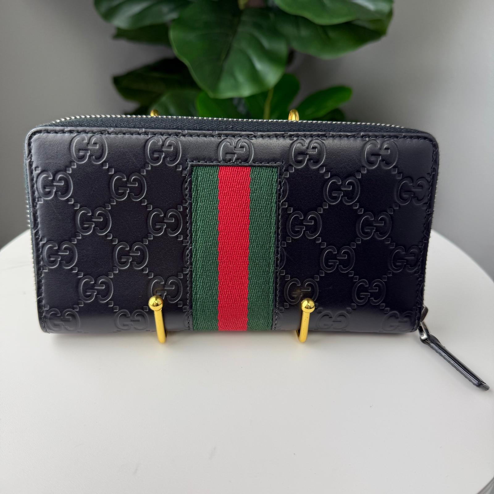 💎Authentic Gucci Long Wallet Sherry Line Guccissima Black Leather