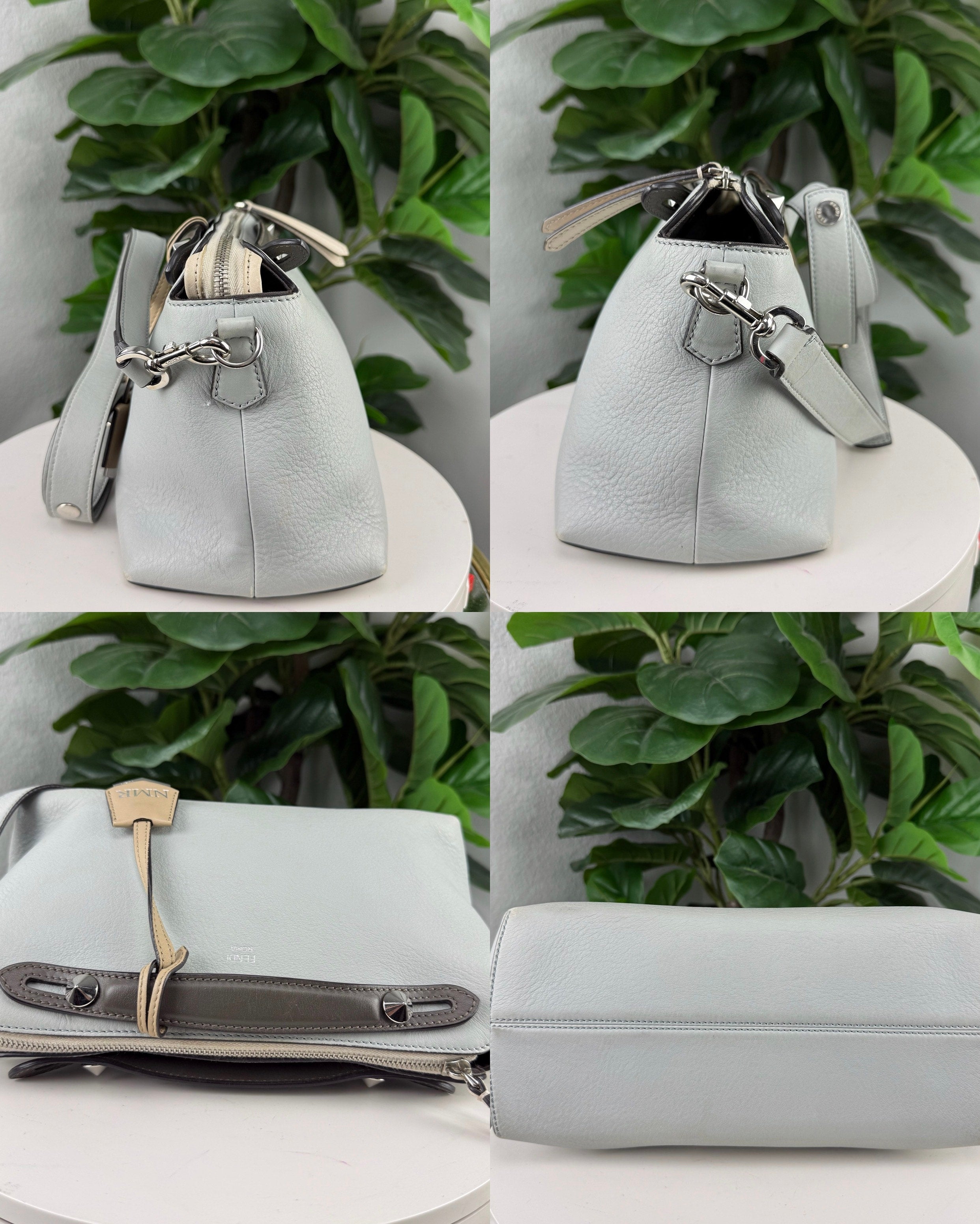 Authentic Fendi By The Way Bag Grey Calfskin Leather