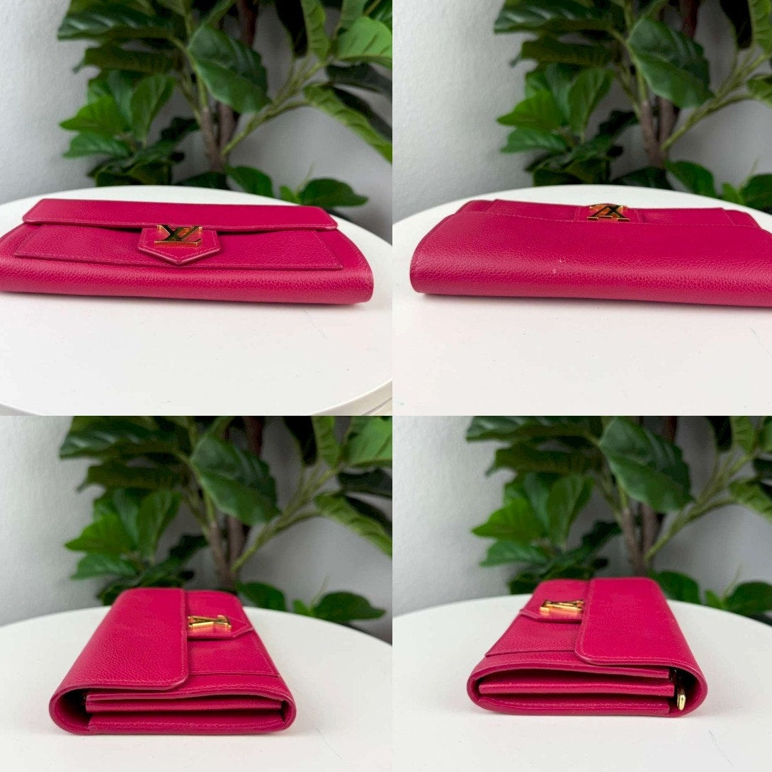 Authentic Louis Vuitton Lockme Long Wallet Pink Calf Leather