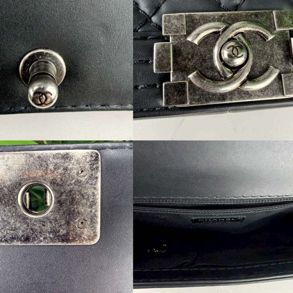 Authentic Chanel Boy Handbag Black Quilted Leather