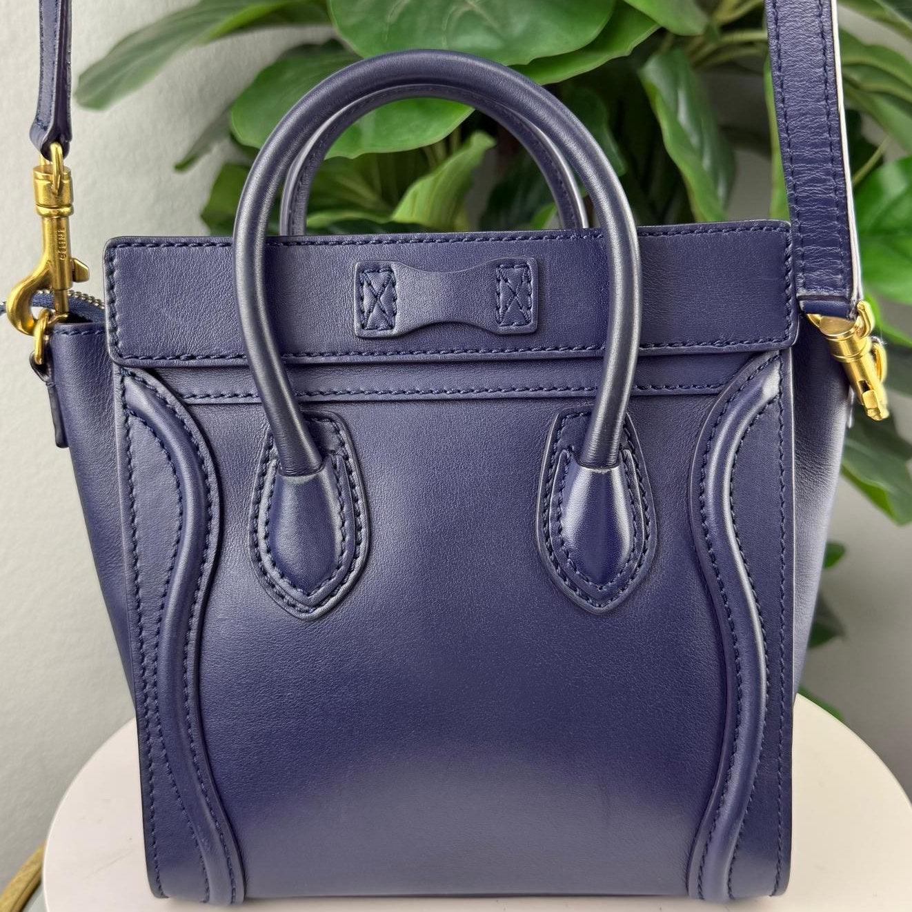Authentic Celine Nano Luggage Tote Bag Navy Blue