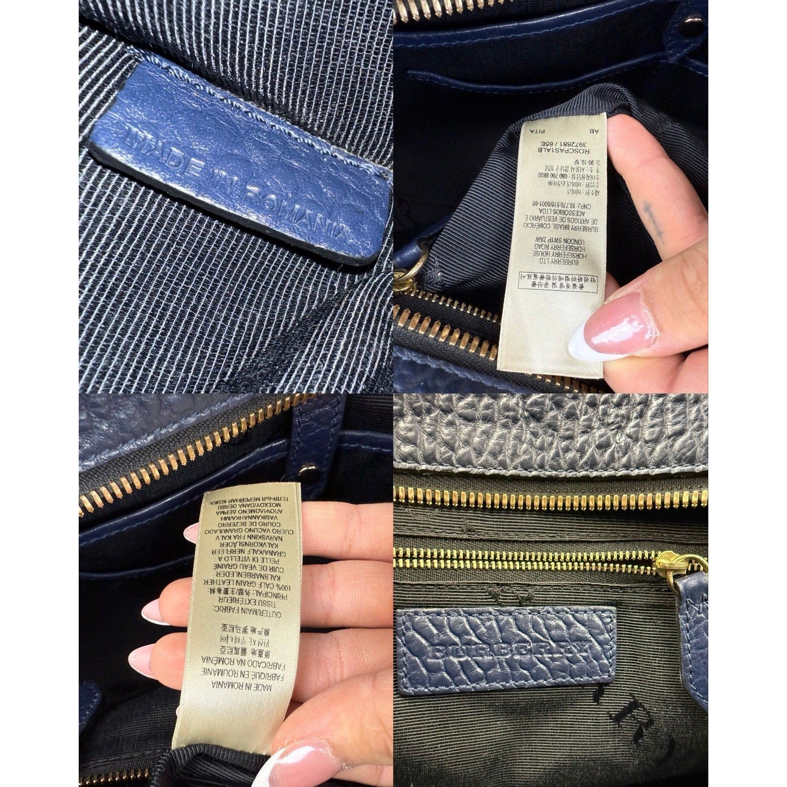 💎Authentic BURBERRY Blue Carbon Signature Grain Leather Medium Clifton Bag