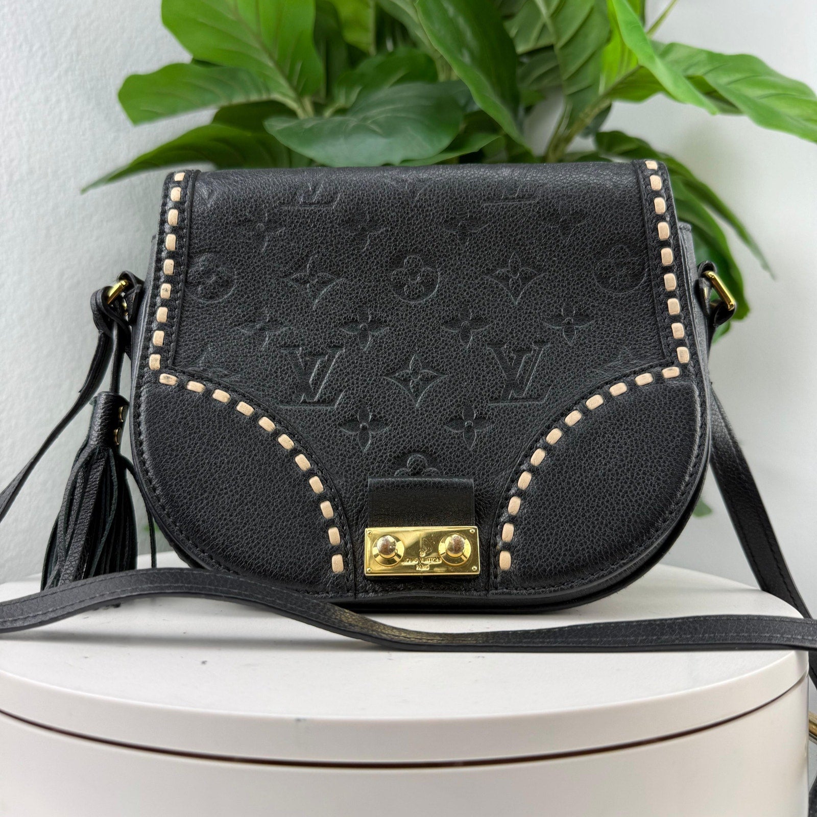Louis Vuitton Junot Monogram Empreinte Leather Black Crossbody Bag Authentic Pre Owned