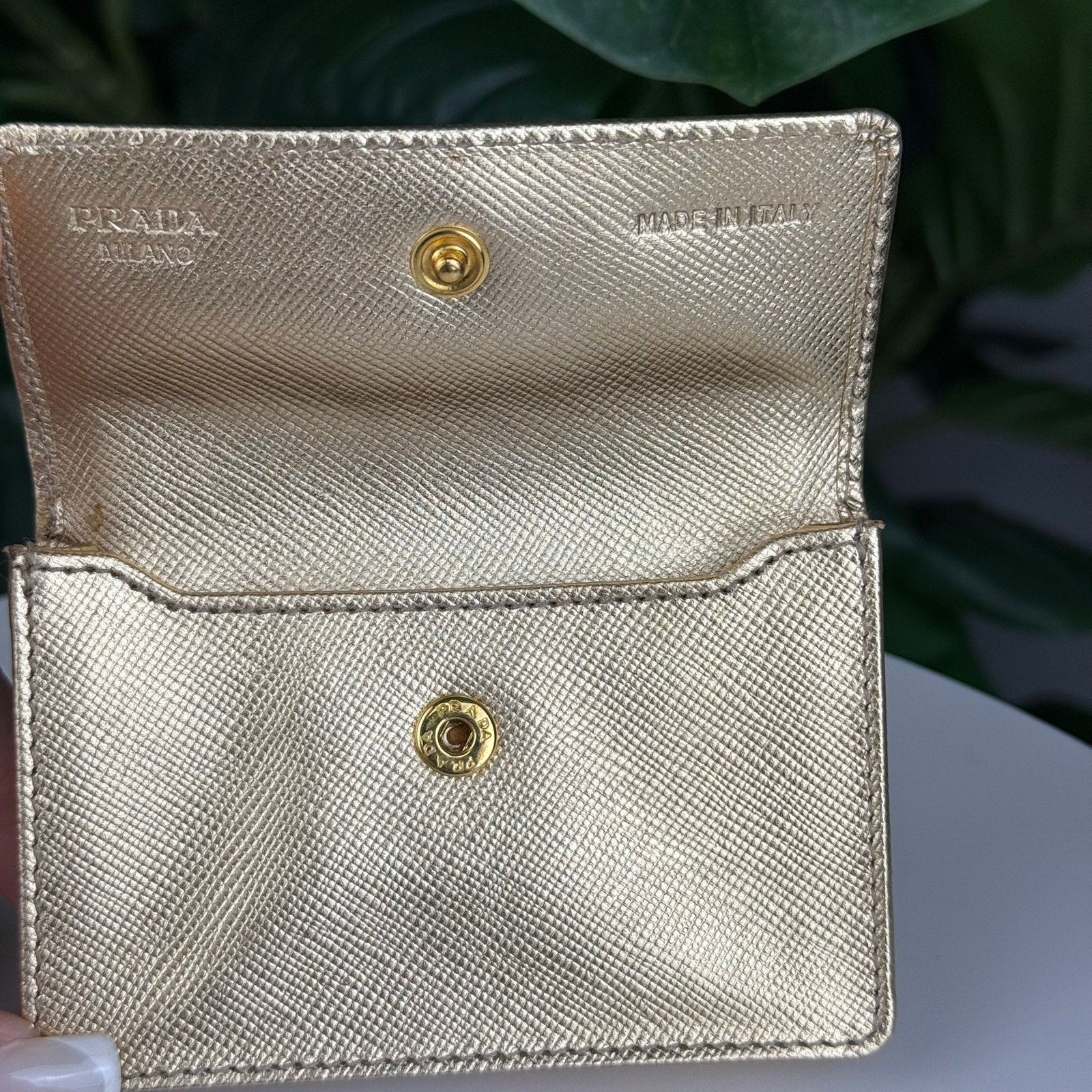 Authentic PRADA Saffiano Leather Gold Wallet