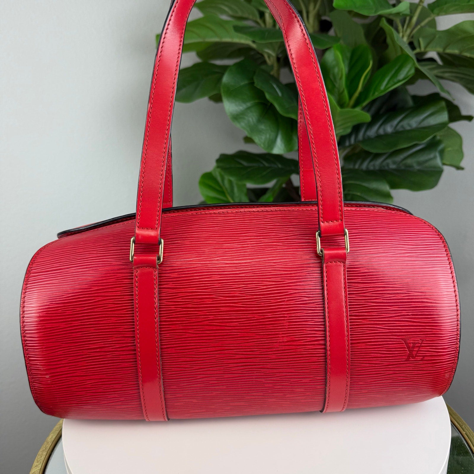 Authentic Louis Vuitton Epi Soufflot Bag Red