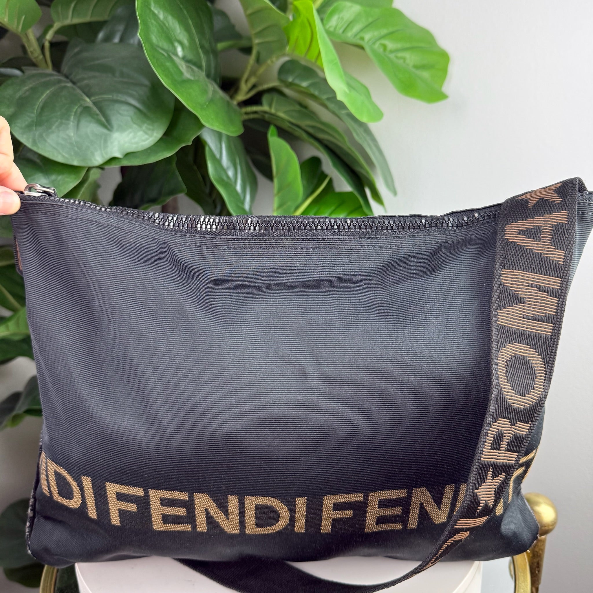 Authentic Fendi Crossbody Leather with huge logo on strap - Certificate of Authenticity included