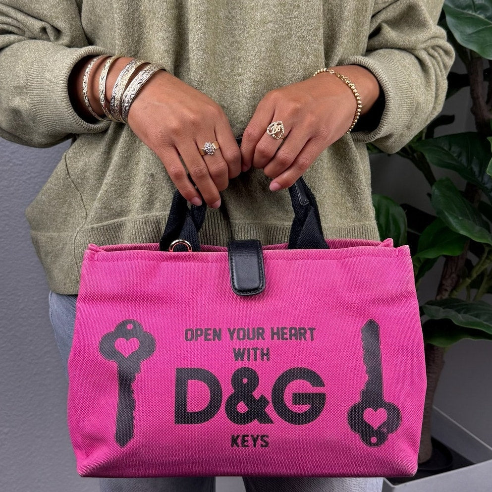 Dolce & Gabbana Pink Canvas Tote Bag Graphic Print Authentic Pre Owned