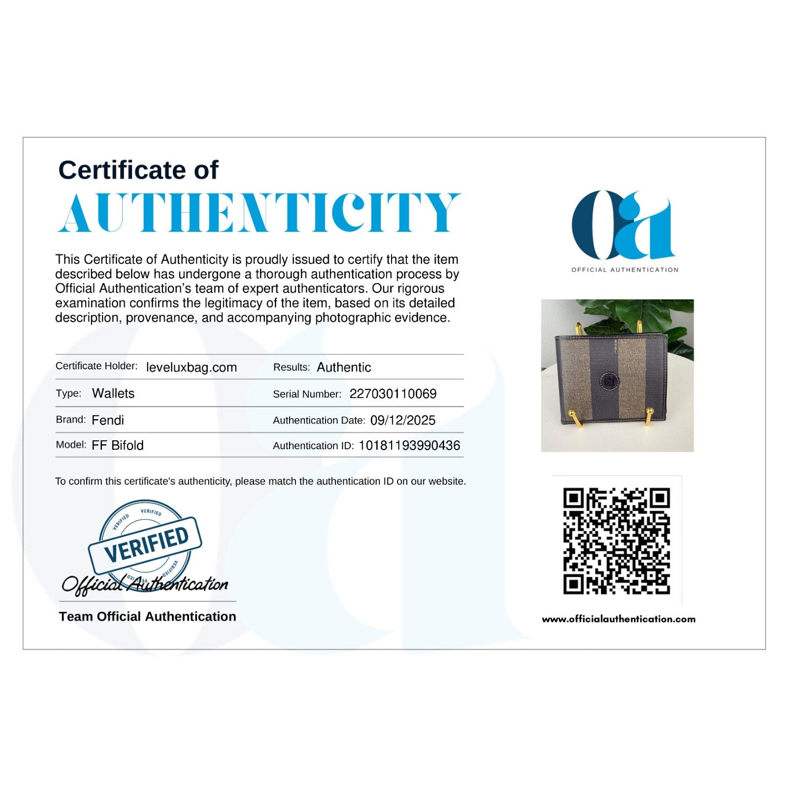 Authentic Fendi Zucca Bi-Fold Men's Wallet