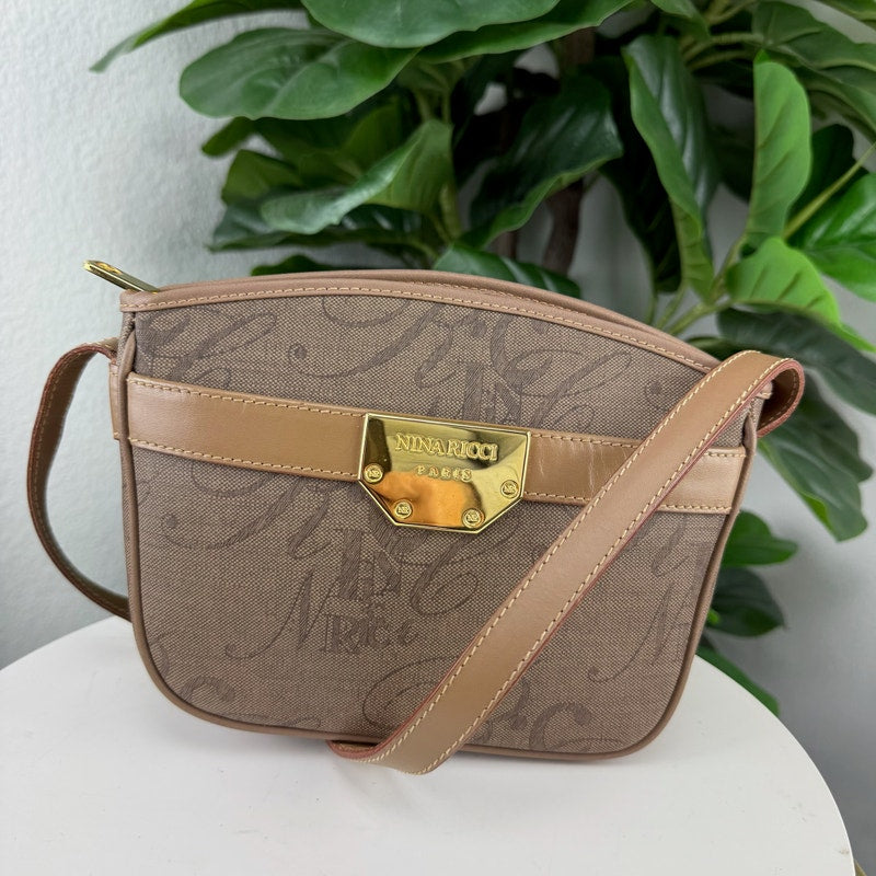 Nina Ricci Monogram Canvas Brown Crossbody Bag Authentic Pre Owned
