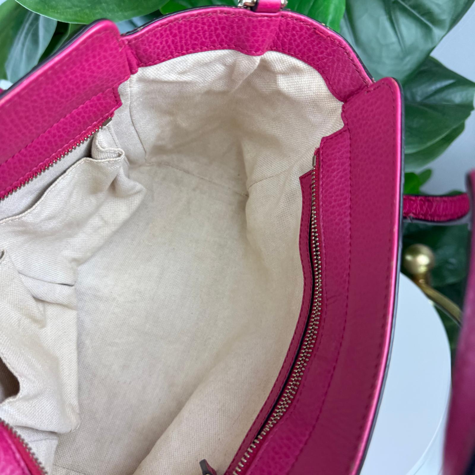 Authentic Gucci Swing Mini Leather Tote Bag Fuchsia Pink