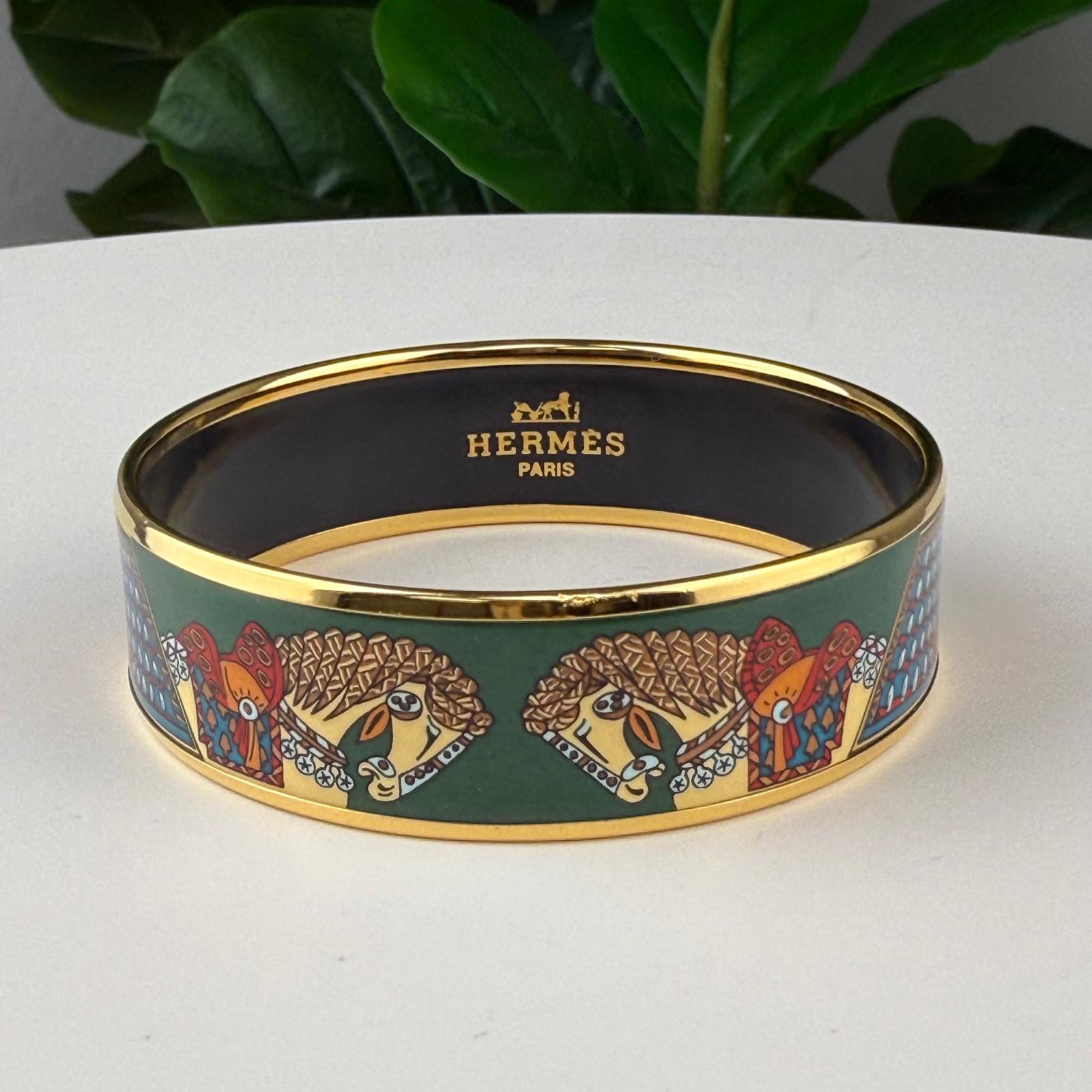💎Authentic Hermes Gold Enamel Wide Bangle Bracelet 7 3/4 "