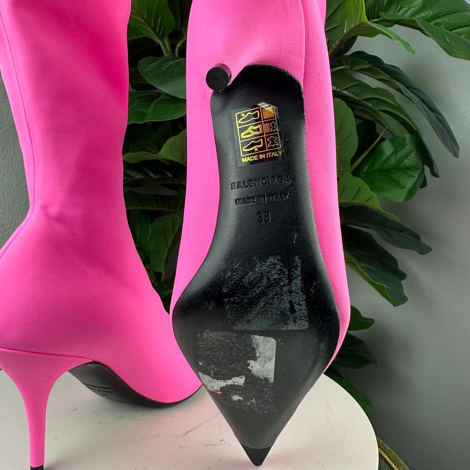 Authentic Balenciaga Knife Boots Fluo Pink Stretch Fabric Size 38