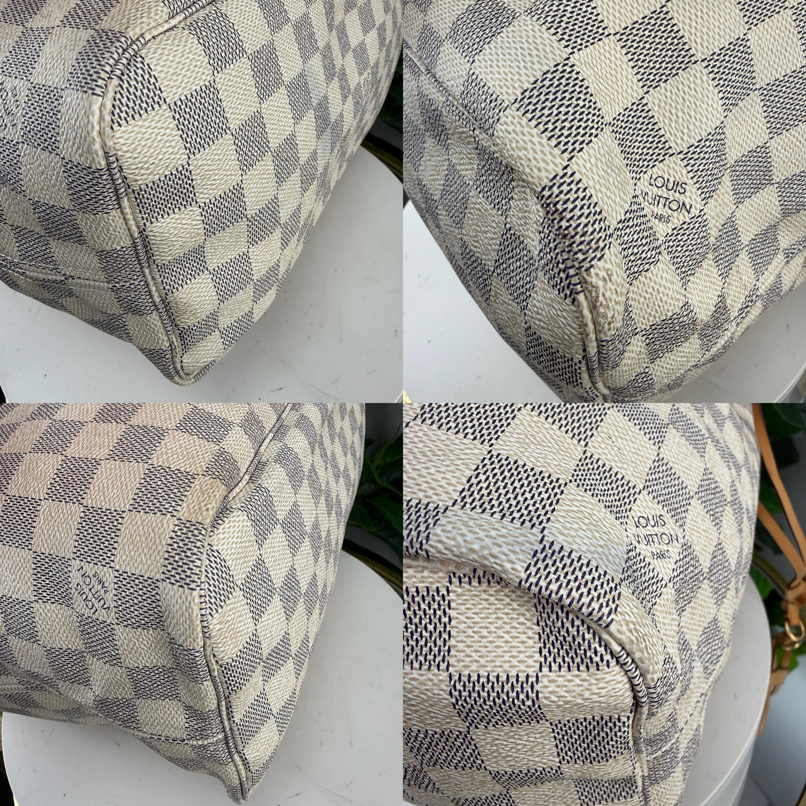 Authentic Louis Vuitton Neverfull MM Damier Azur Canvas Tote Bag with Vachetta Leather Trim - Certificate of Authenticity Included