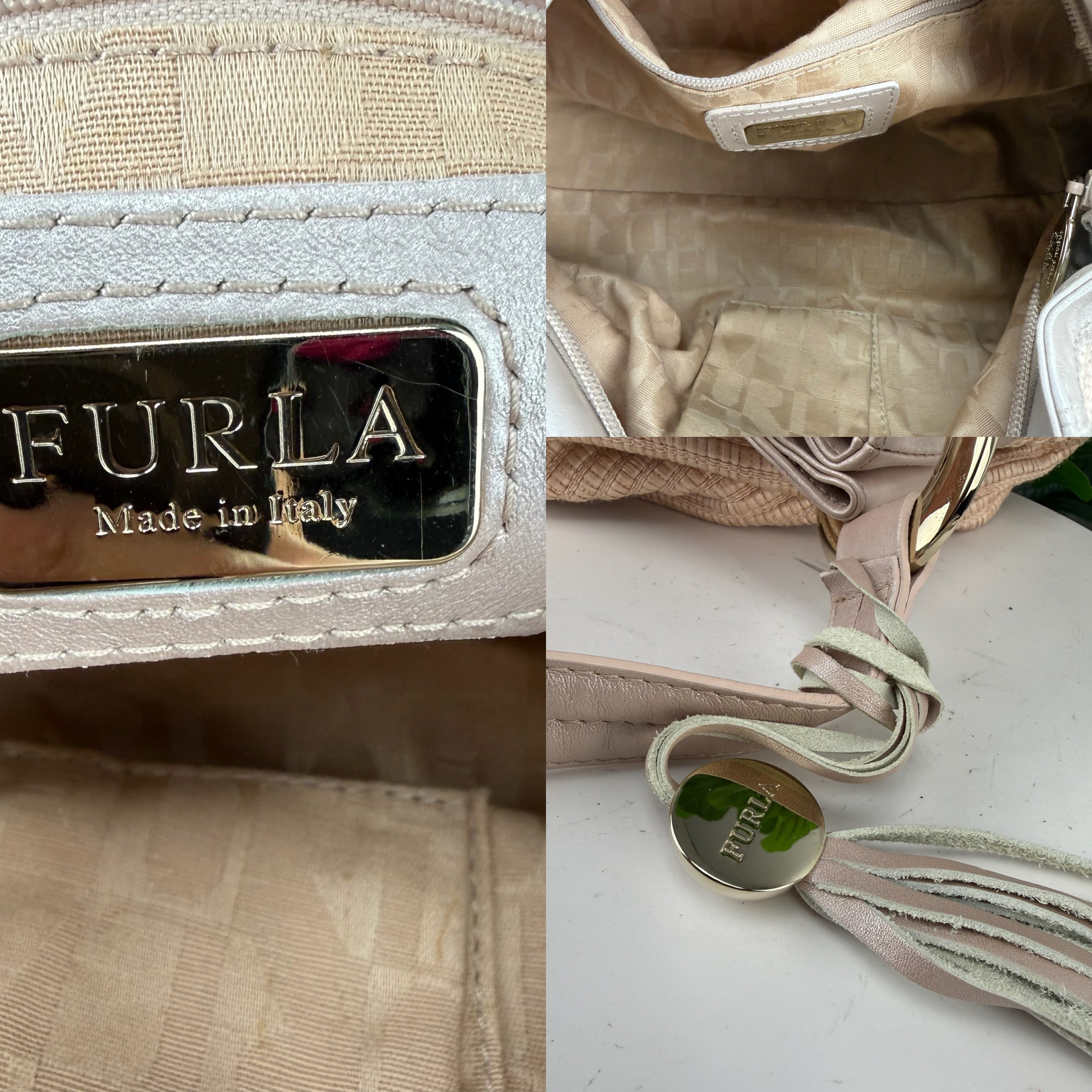 Authentic Furla Woven Raffia & Leather Drawstring Shoulder Bag - Certificate of Authenticity Included
