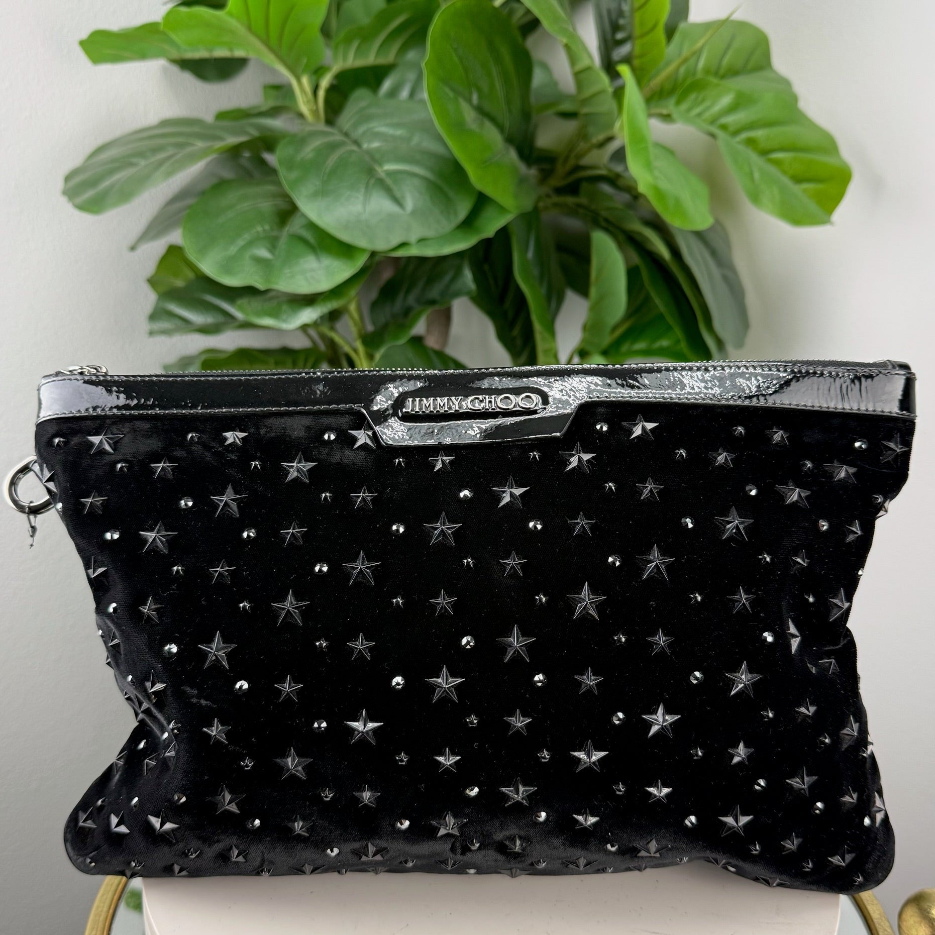 Authentic Jimmy Choo Silver-tone Stud Clutch Bag - Certificate of Authenticity included