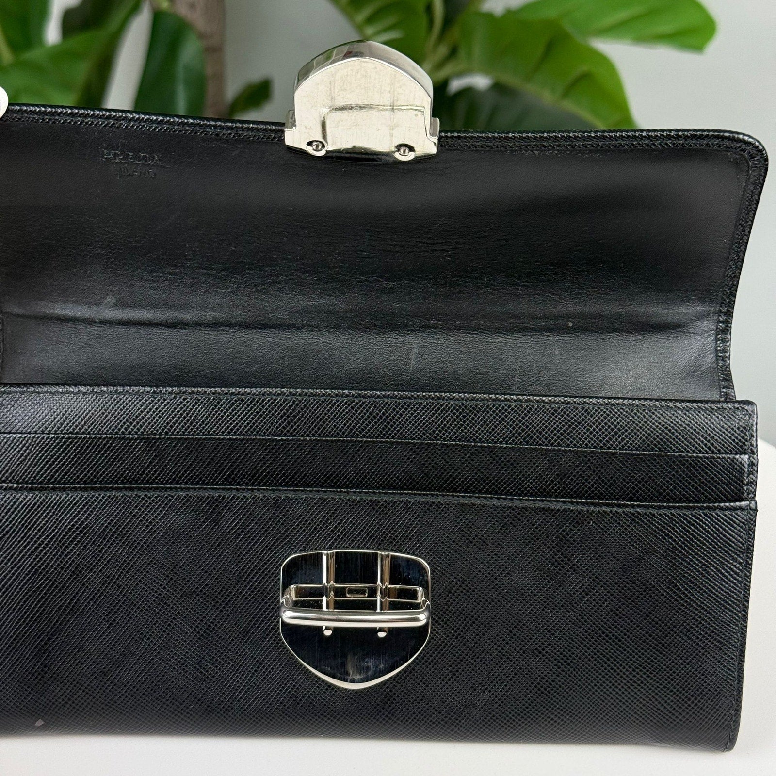 Authentic PRADA Saffiano Leather Flap Style Wallet Black