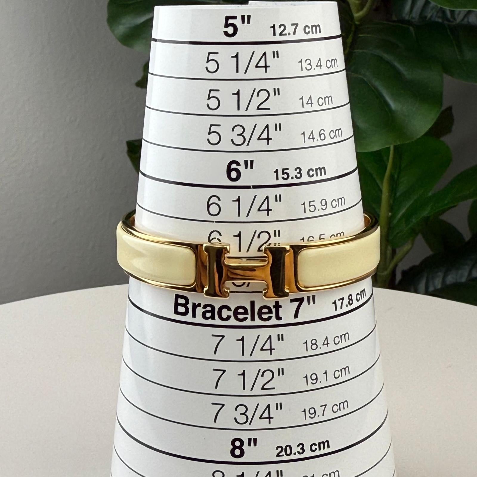 A112💎✨Authentic HERMÈS Clic H Bracelet White with Gold Hardware Size 6 3/4