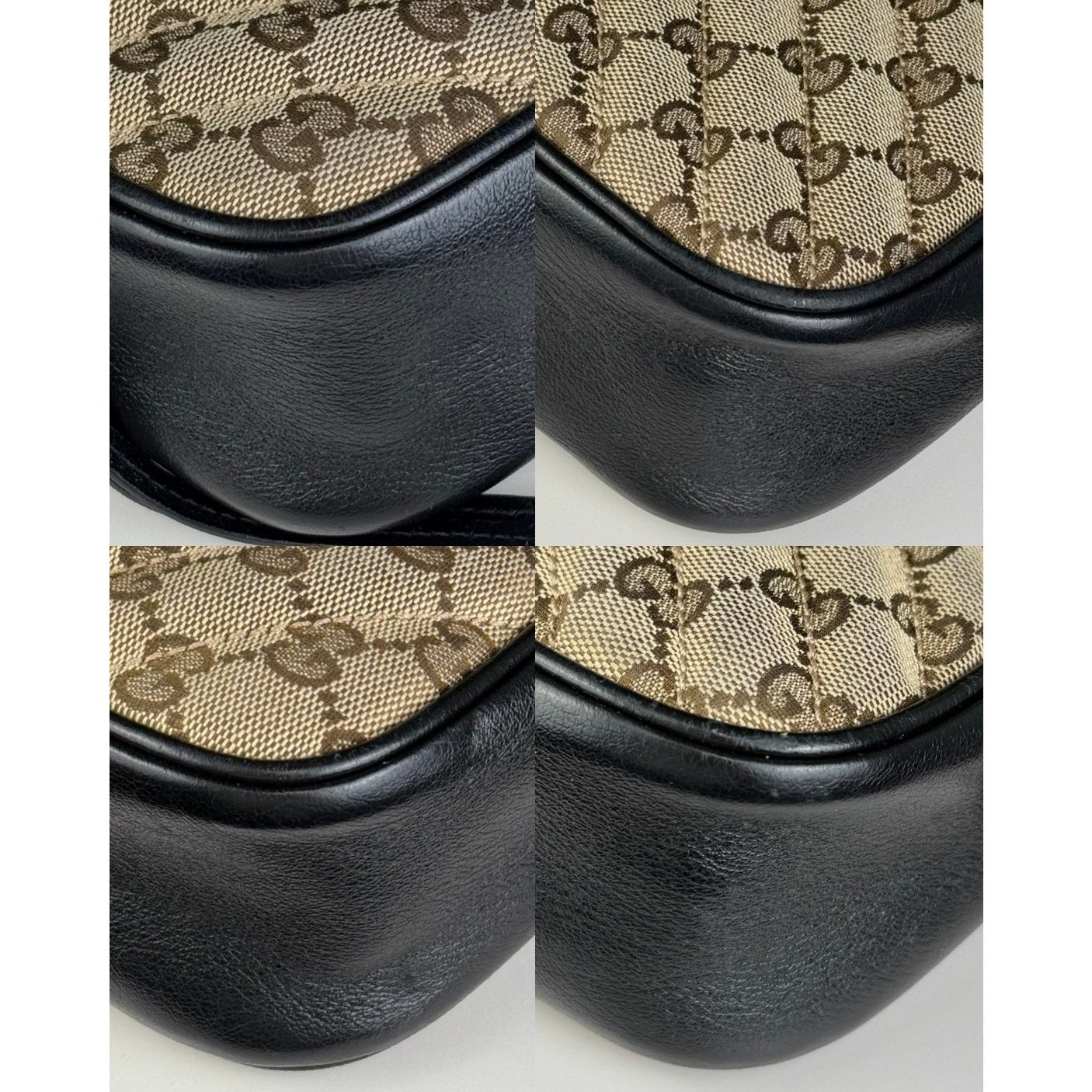Authentic Gucci GG Canvas Marmont Shoulder Bag Black Beige