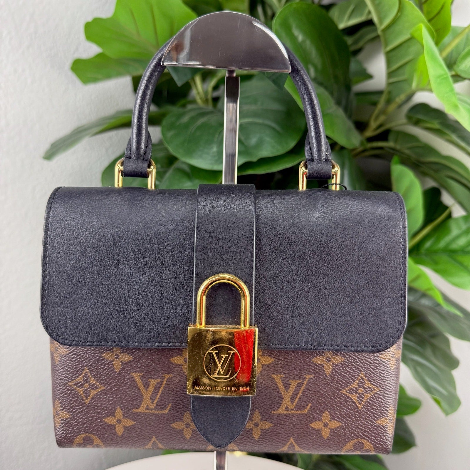 Louis Vuitton Monogram Reverse Locky BB Black Leather Top Handle Crossbody Bag Authentic Pre Owned