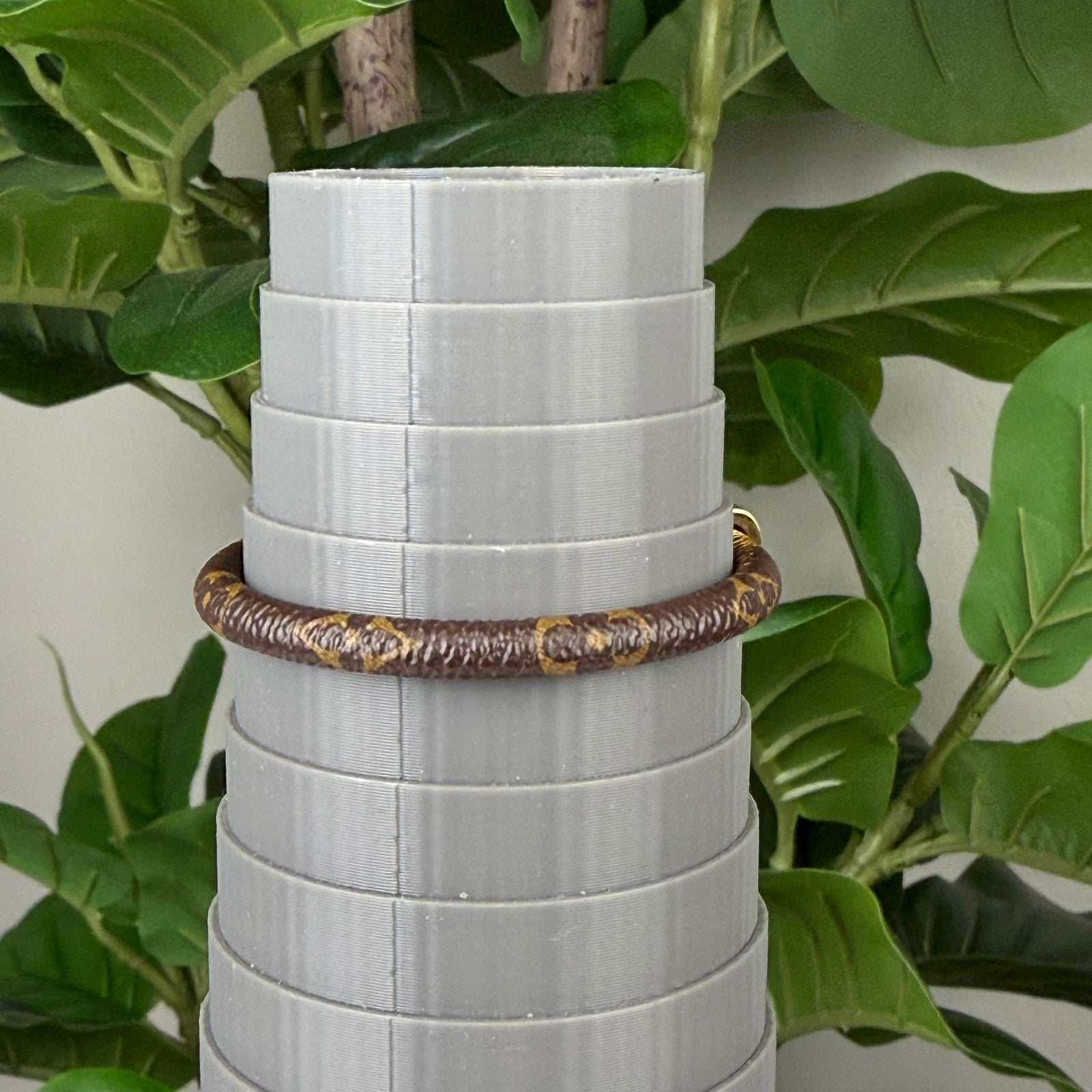Authentic Louis Vuitton Gold Tone Monogram Canvas Luck It Bracelet 5.75"